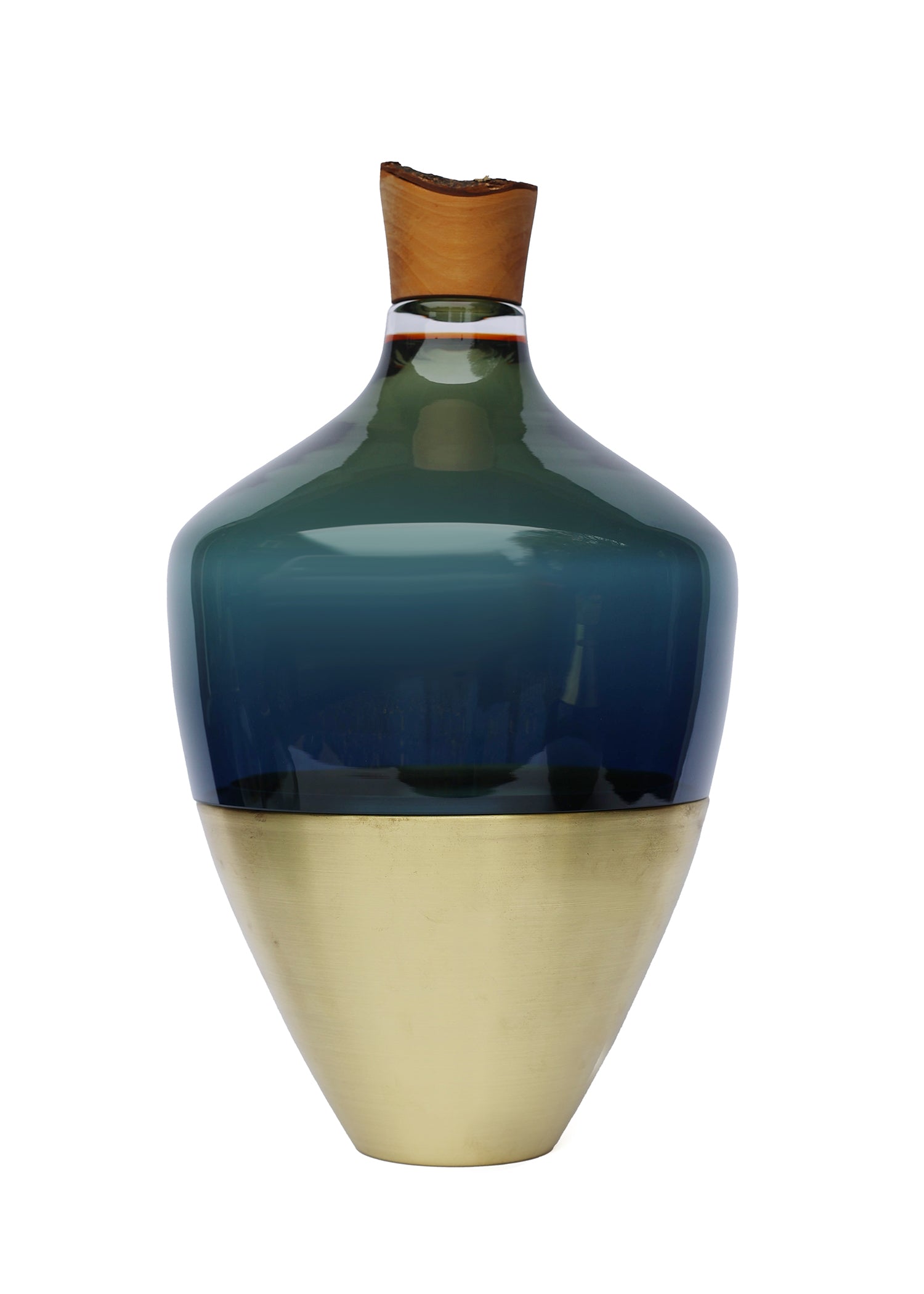 India Large II Stacking Vessel in Blue & Brass, combining a vibrant blue with elegant brass accents for a modern and luxurious touch in any interior.