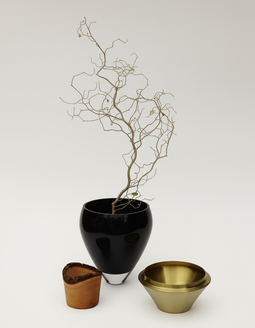 India Small I | Stacking Vessel in Semi-Precious Metal, Glass & Wood