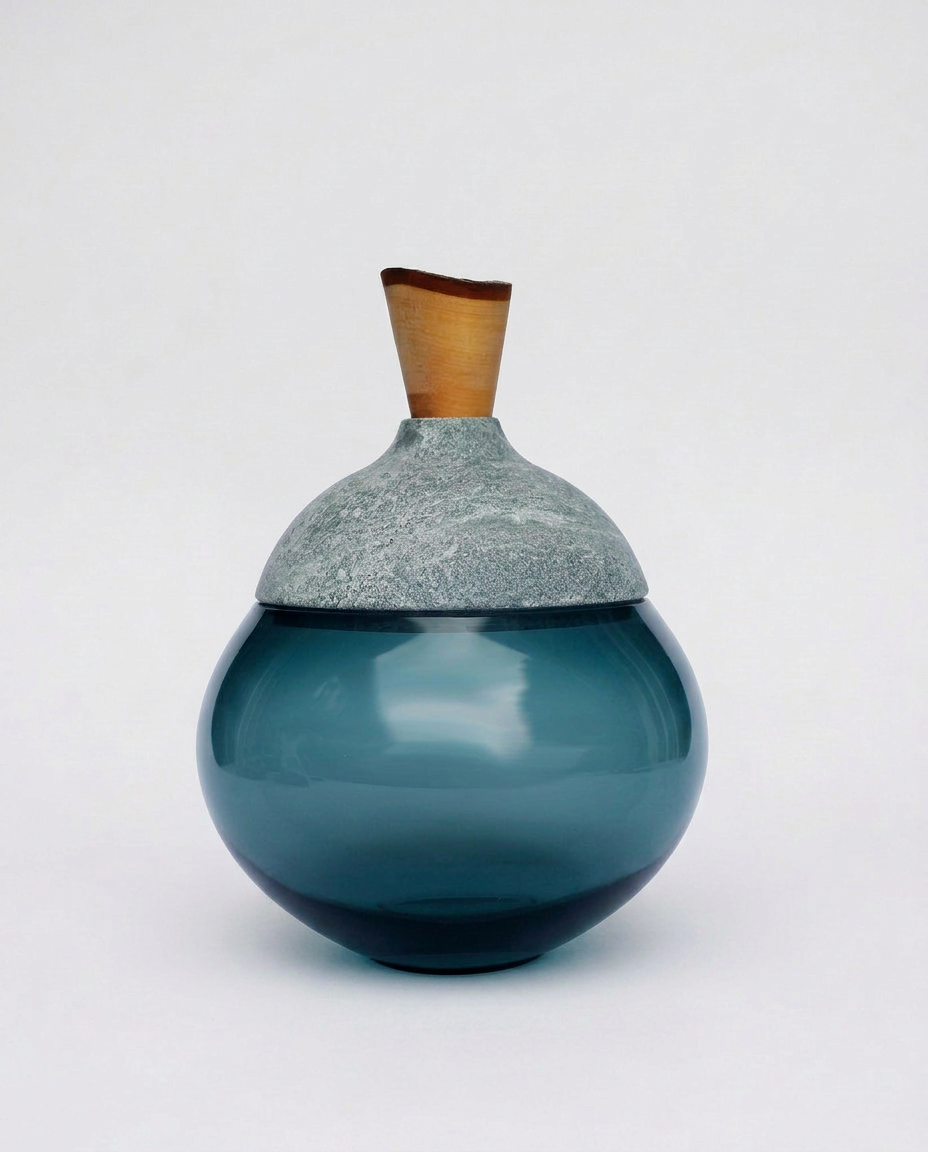 Terra | Stacking Vessel in Glass, Stone & Wood