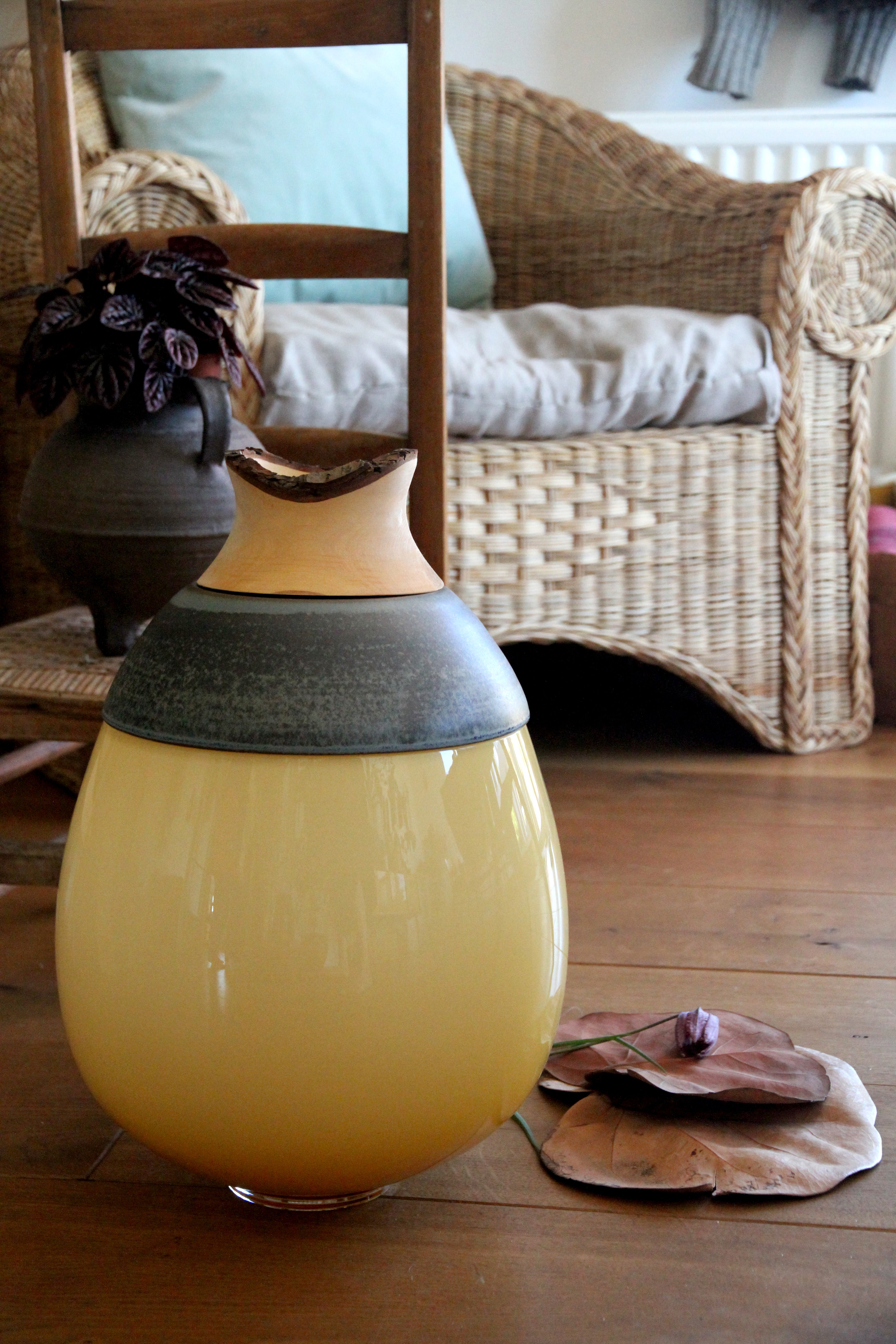 Lilith | Stacking Vessel in Ceramic, Glass & Wood