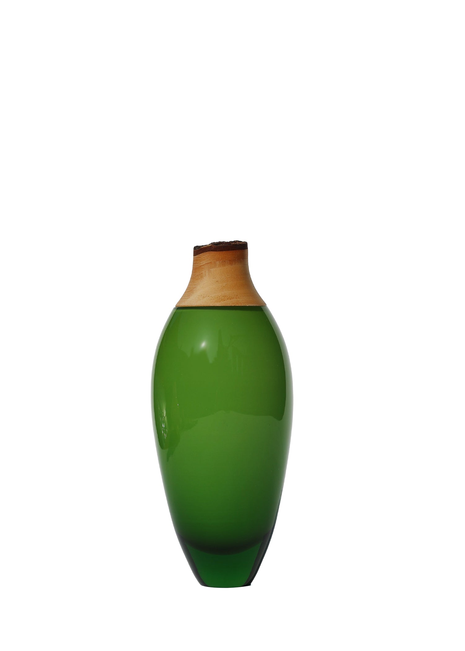 Matisse Vase in poison green glass, showcasing its elegant stacked design and artisanal craftsmanship.