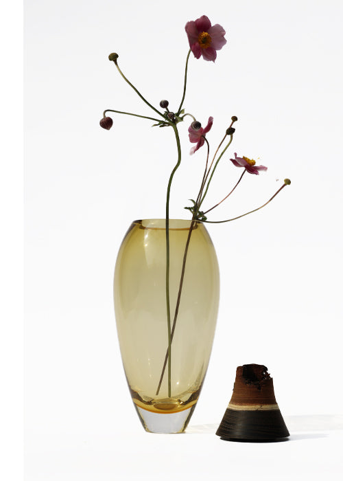 Unstacked Matisse Vase in Amber, showcasing its modular glass design and craftsmanship, ideal for contemporary interiors.