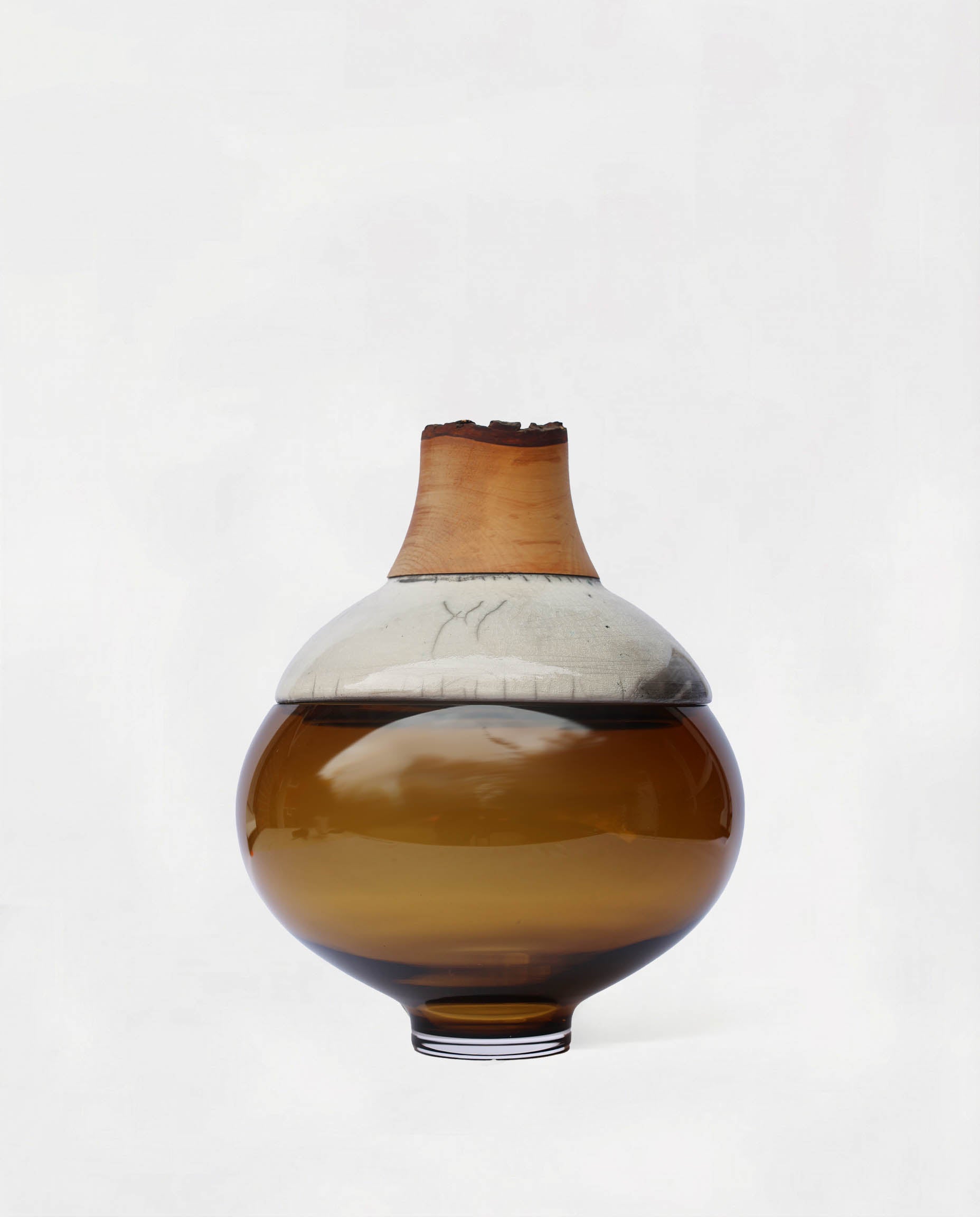 Butterfly | Stacking Vessel in Glass , Raku Ceramic & Wood