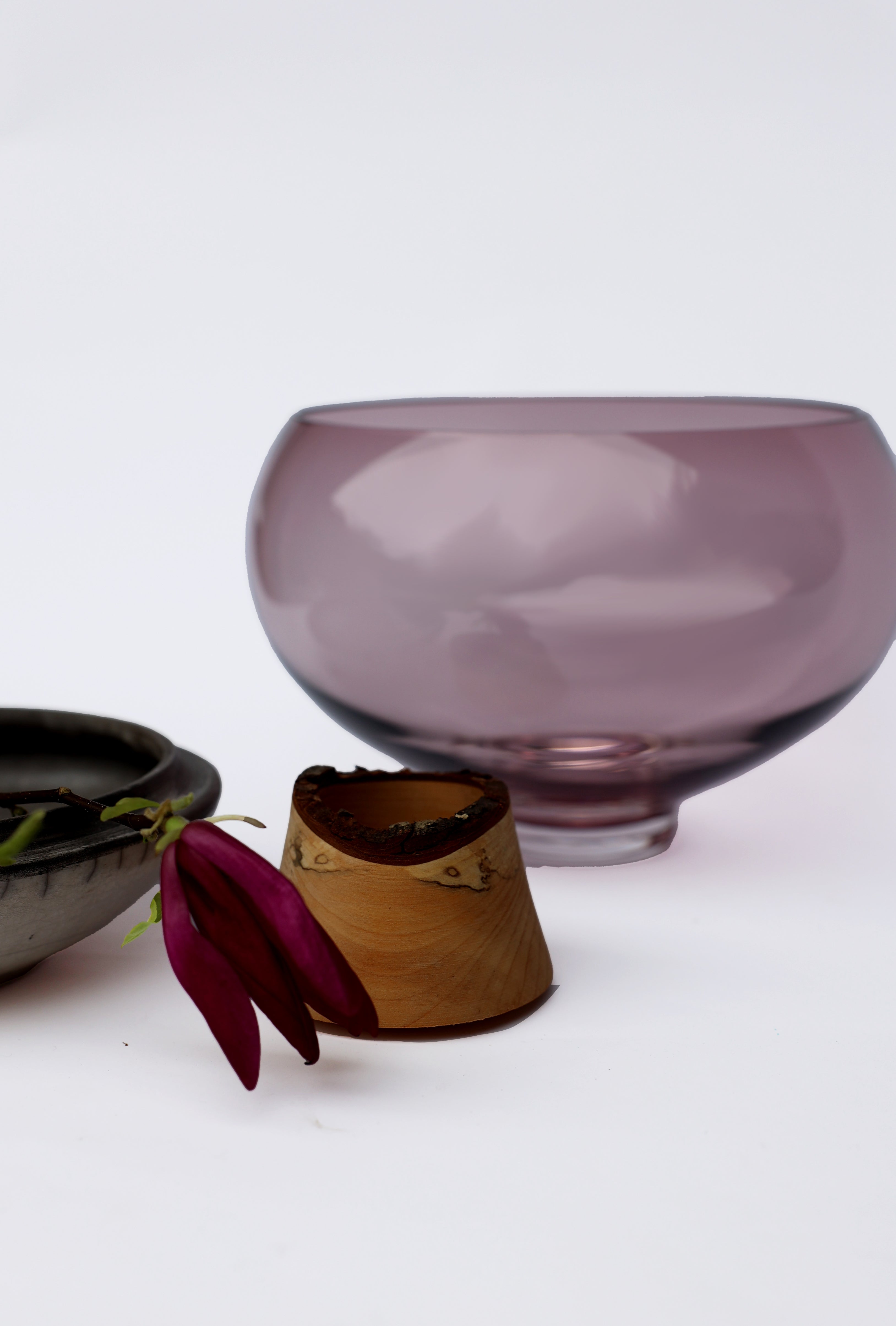 Butterfly | Stacking Vessel in Glass , Raku Ceramic & Wood