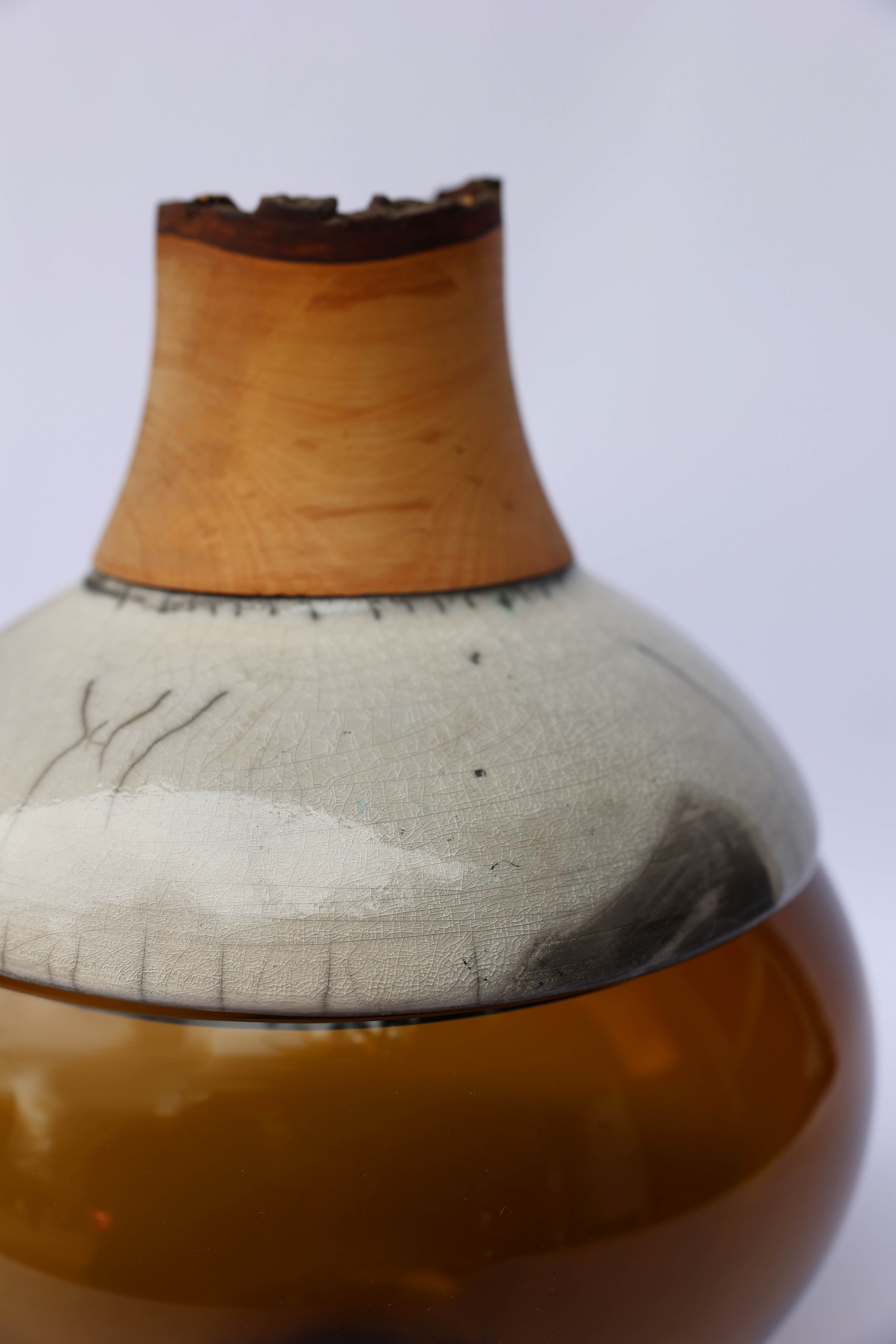 Butterfly | Stacking Vessel in Glass , Raku Ceramic & Wood