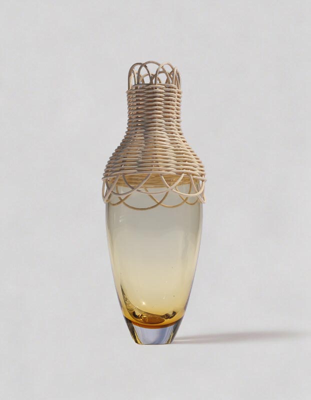 Pagoda | Stacking Vessel in Glass & Rattan