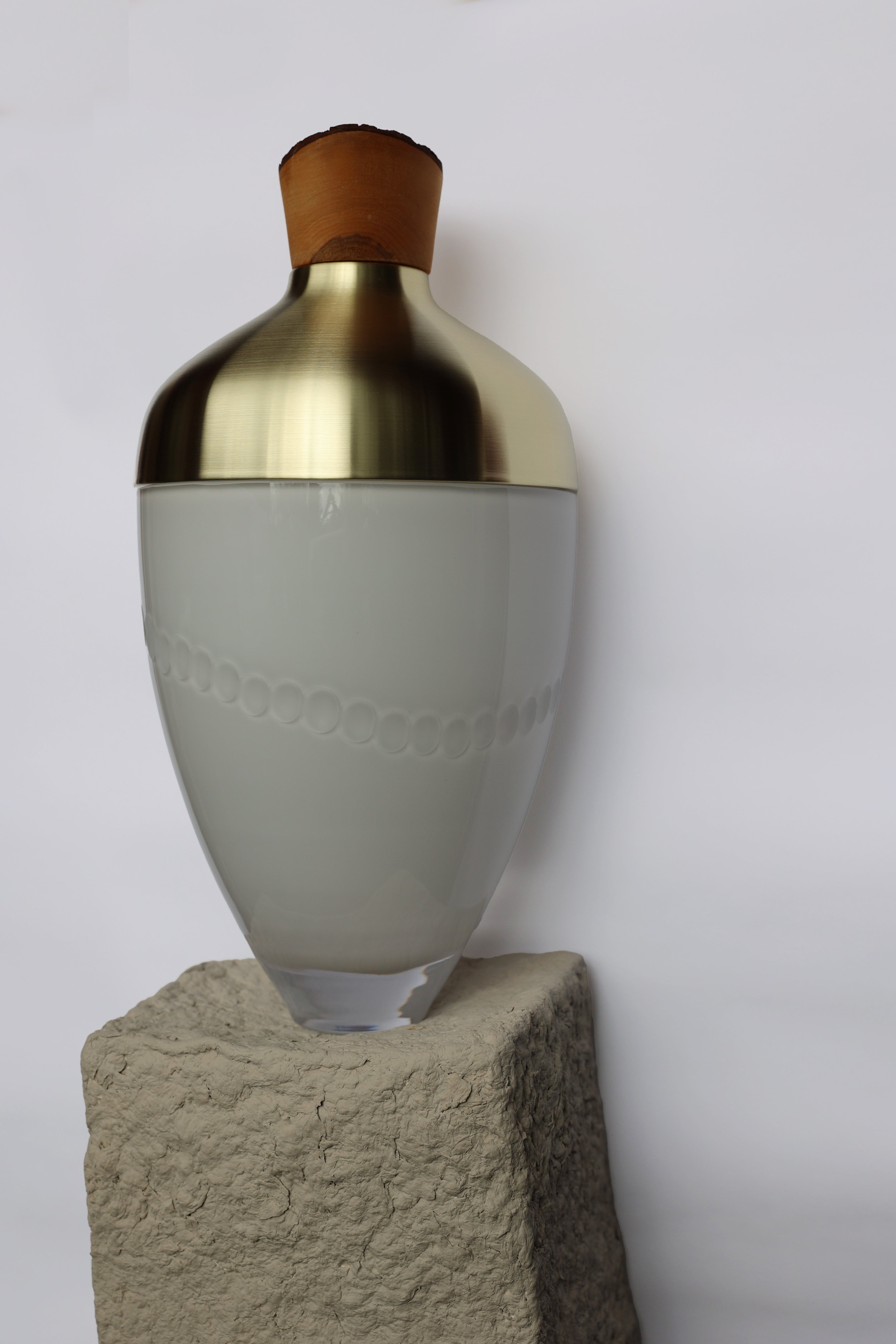 Nani | Sculpted Stacking Vessel in Semi-Precious Metal, Glass & Wood