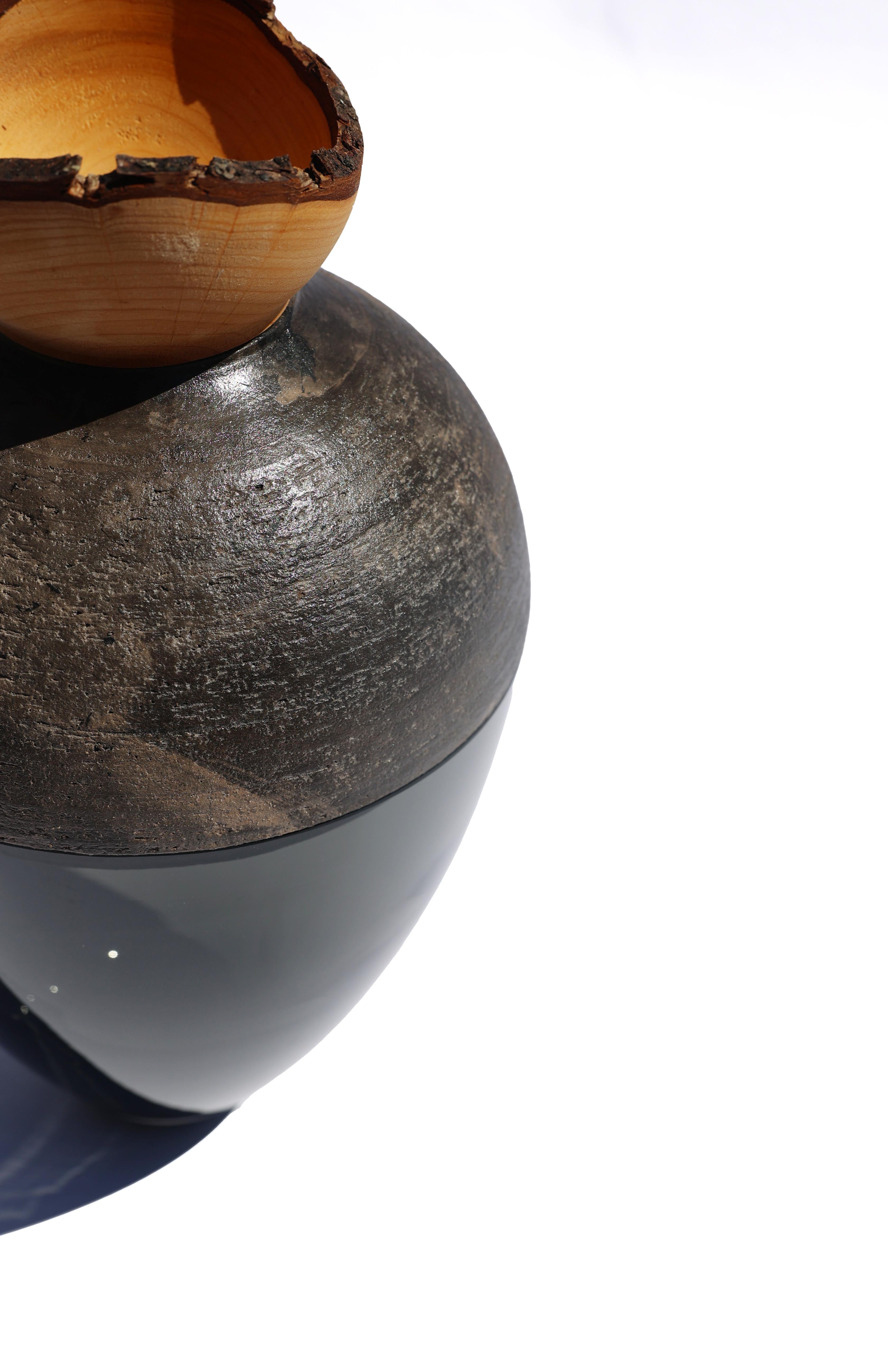 Butterfly | Stacking Vessel in Glass , Raku Ceramic & Wood