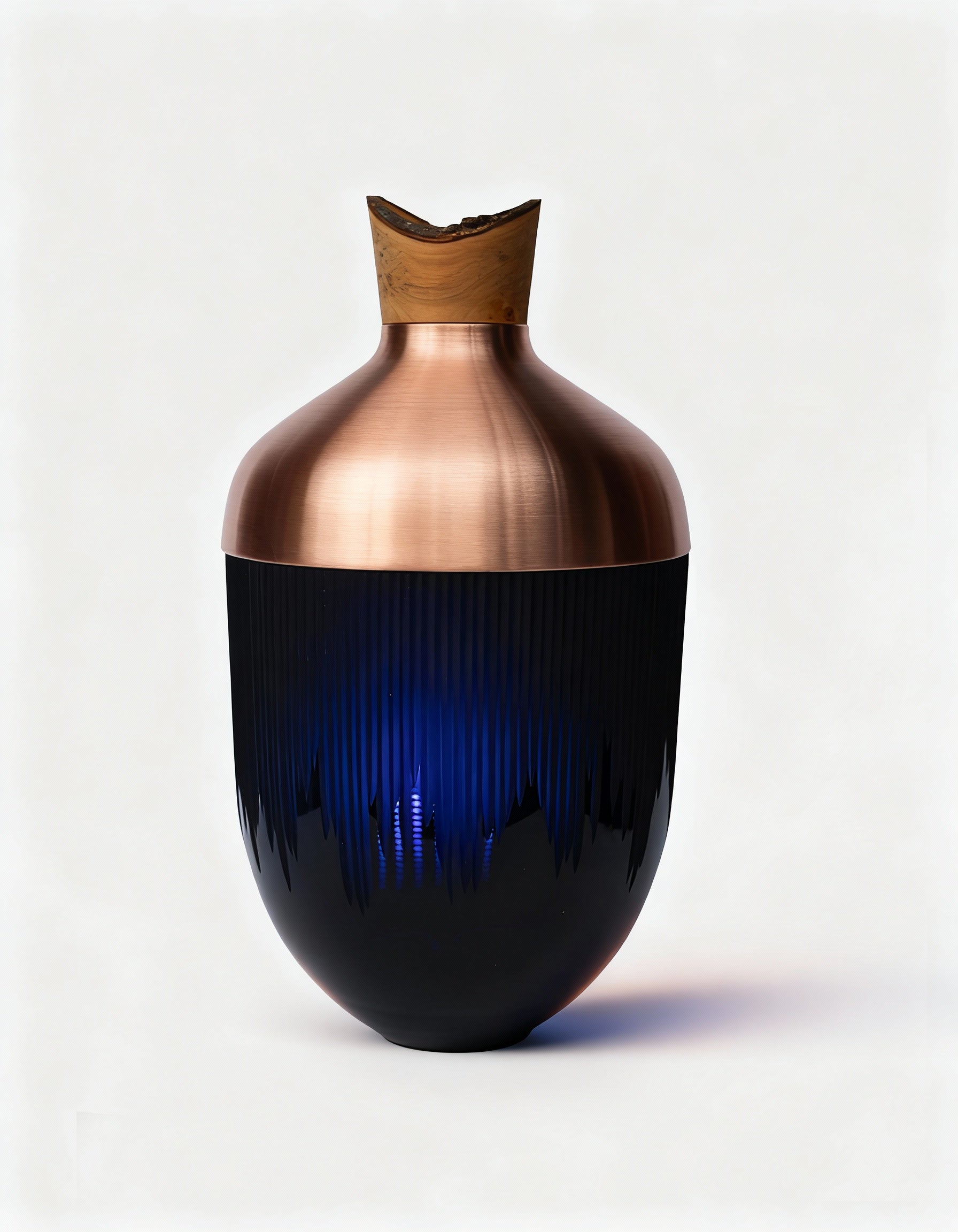 RAY | Stacking Vessel in sculpted Glass, Semi- Precious Metal & Wood