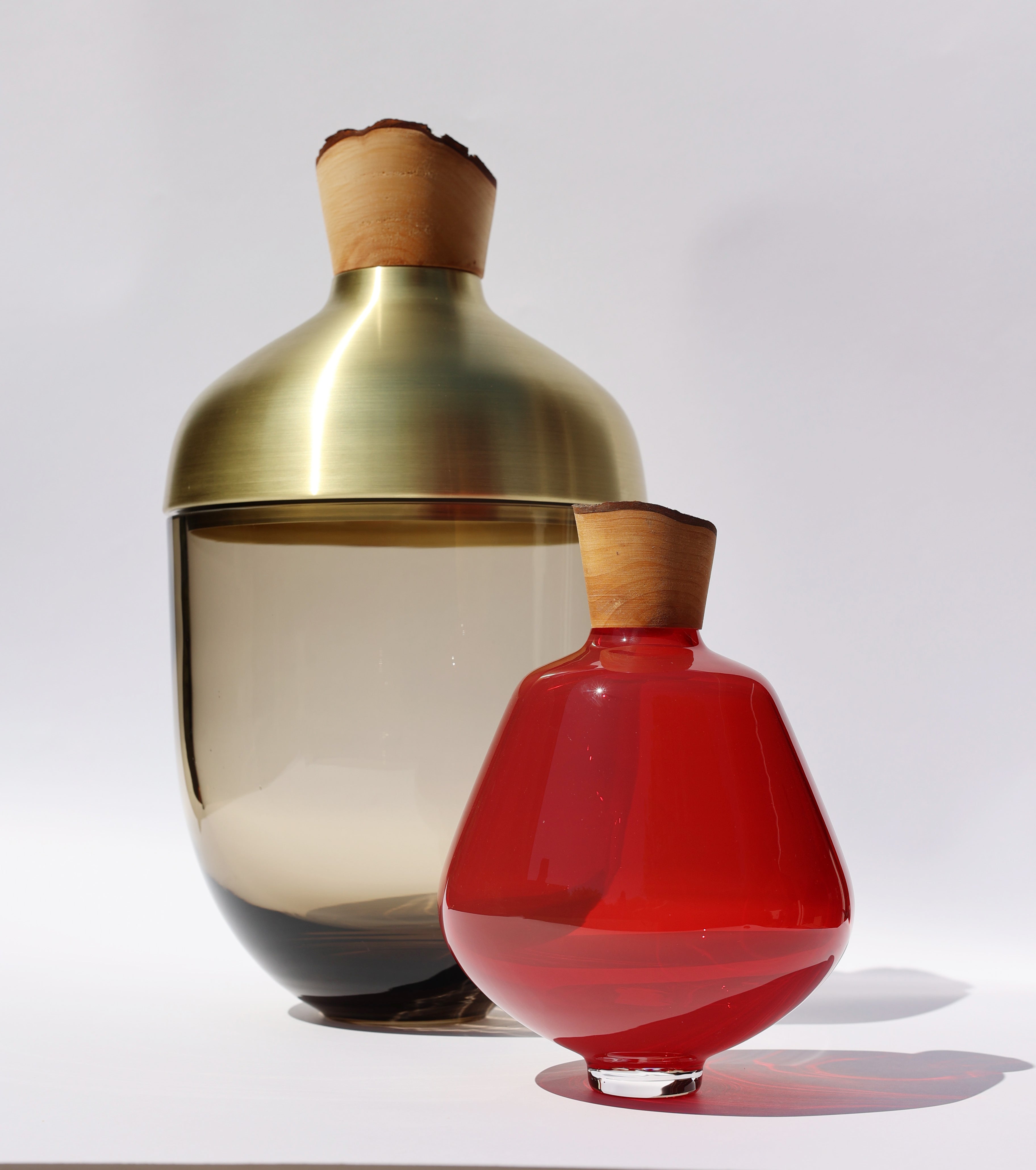 Sam | Stacking Vessel in Natural Wood & Mouth-Blown Glass