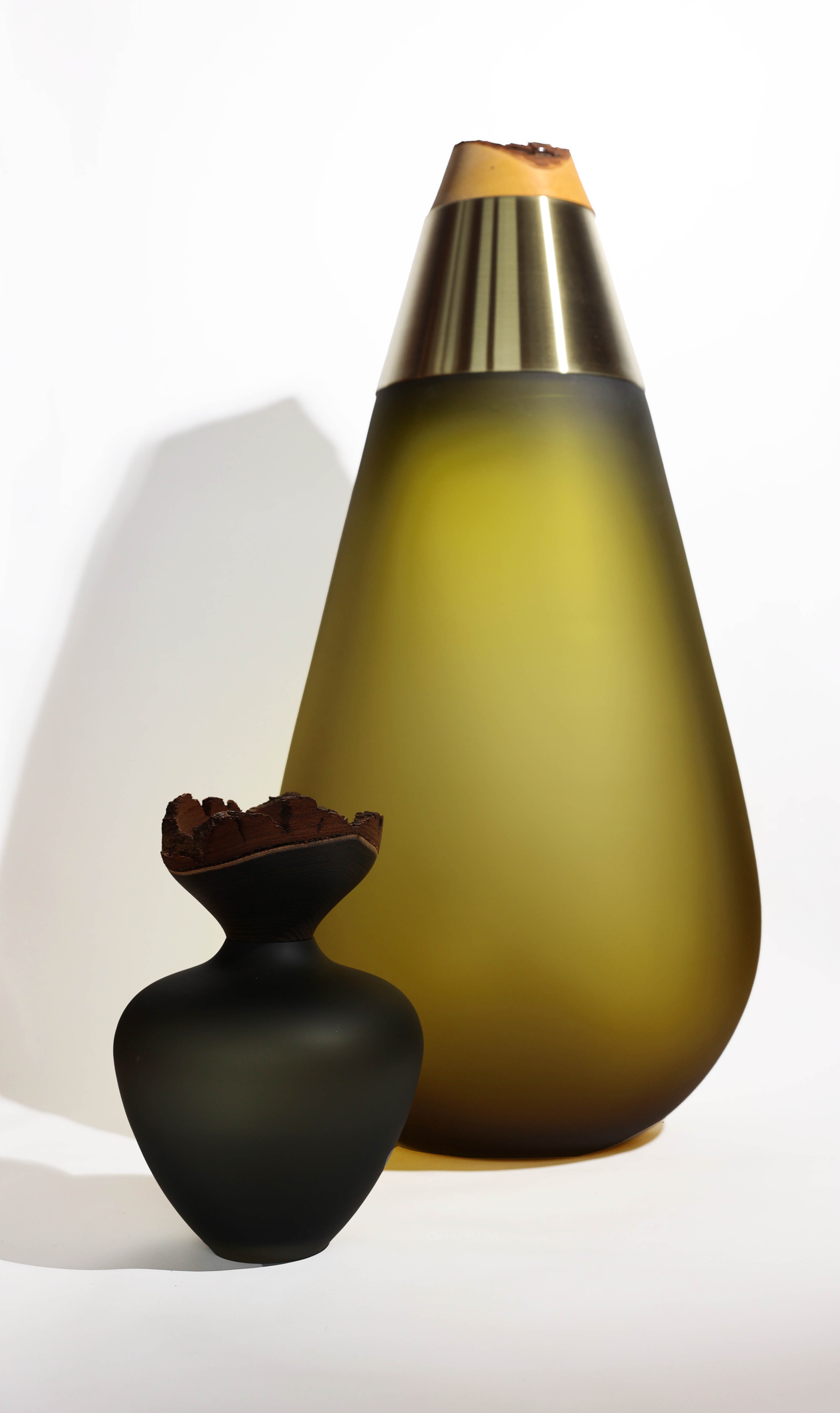 SCARABEE | Floor standing Stacking Vessel in Semi-Precious Metal, Glass & Wood