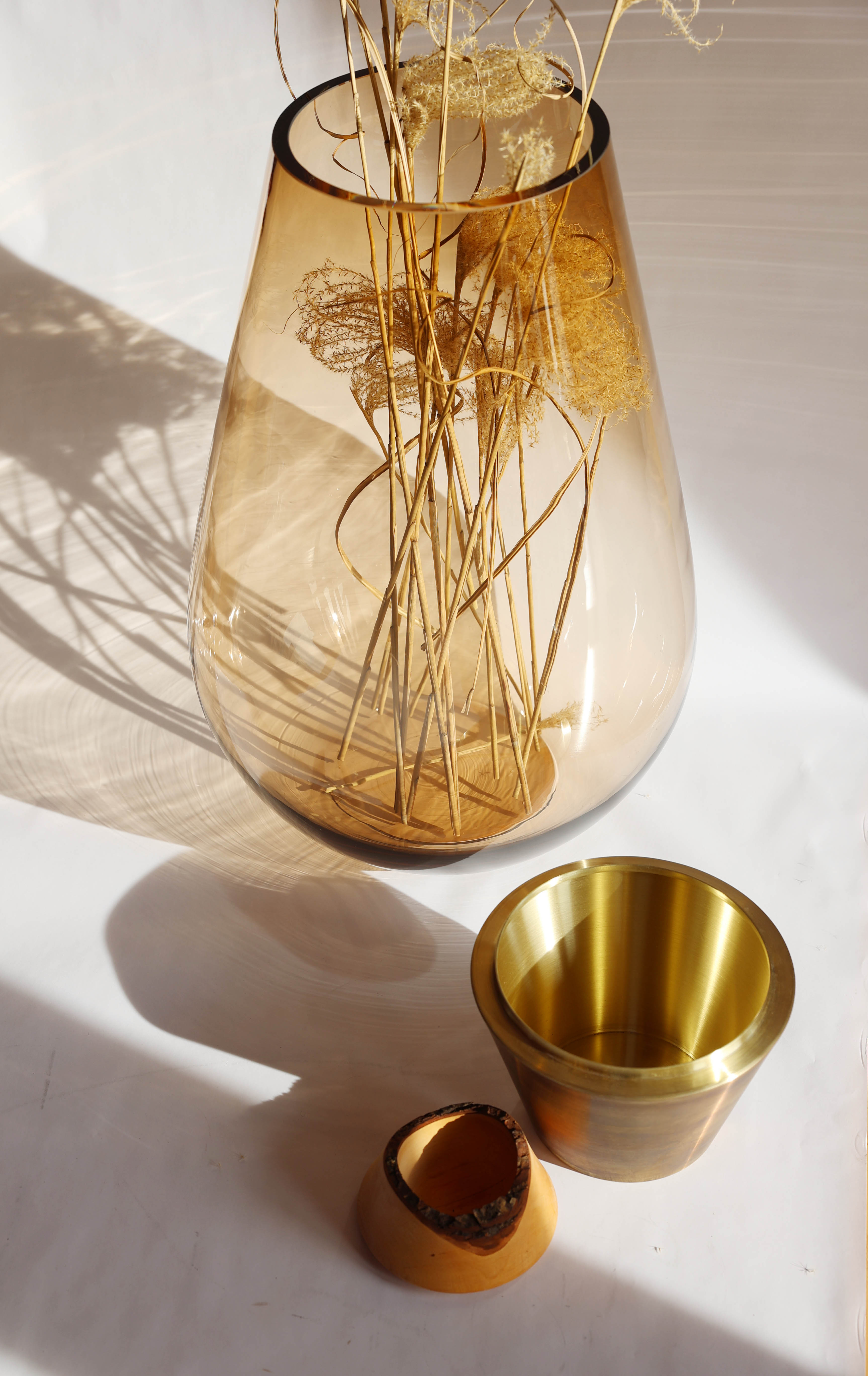 SCARABEE | Floor standing Stacking Vessel in Semi-Precious Metal, Glass & Wood