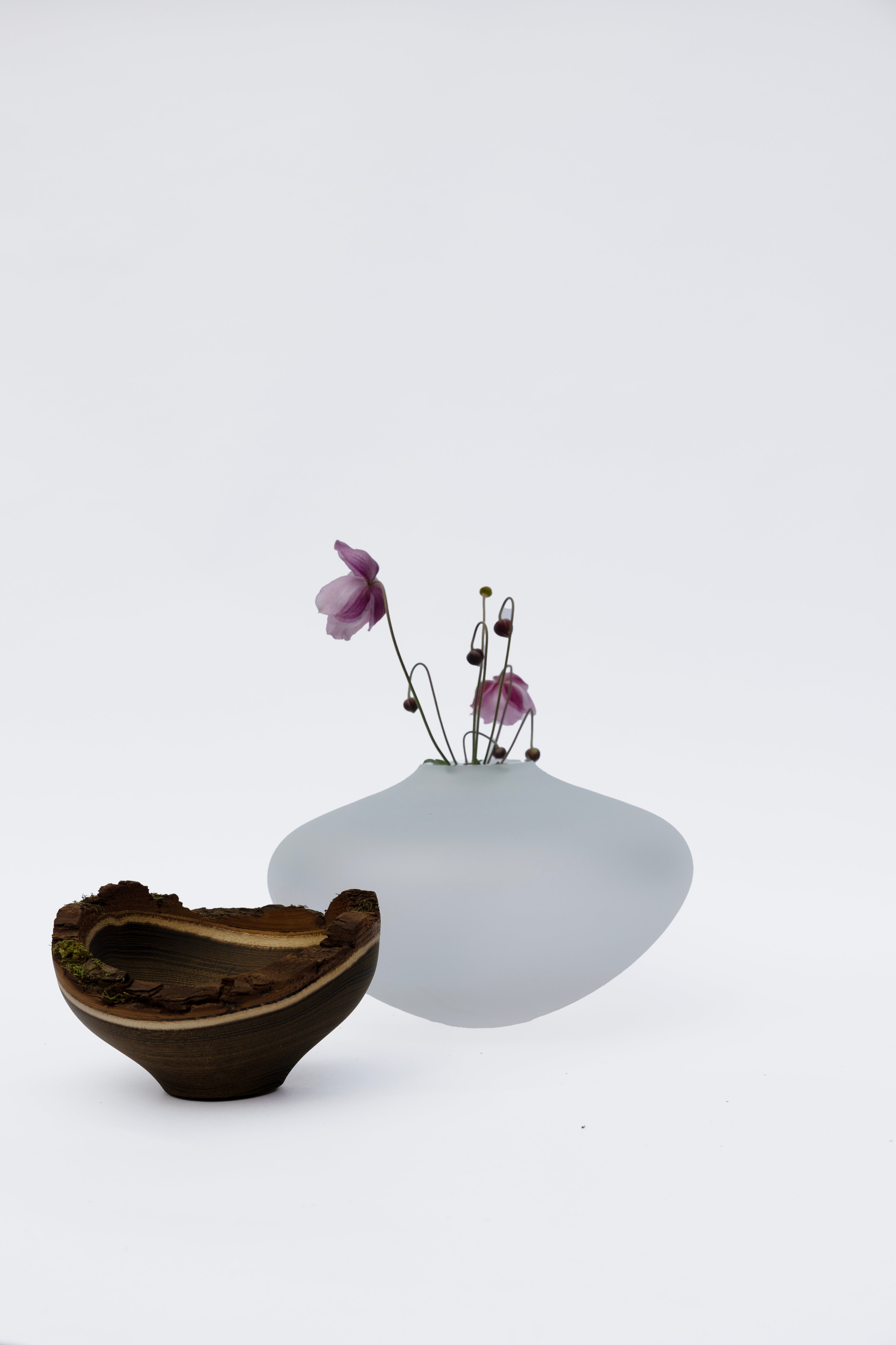 Bloom Satin |  Stacking Vessel in Glass & Smoked Wood