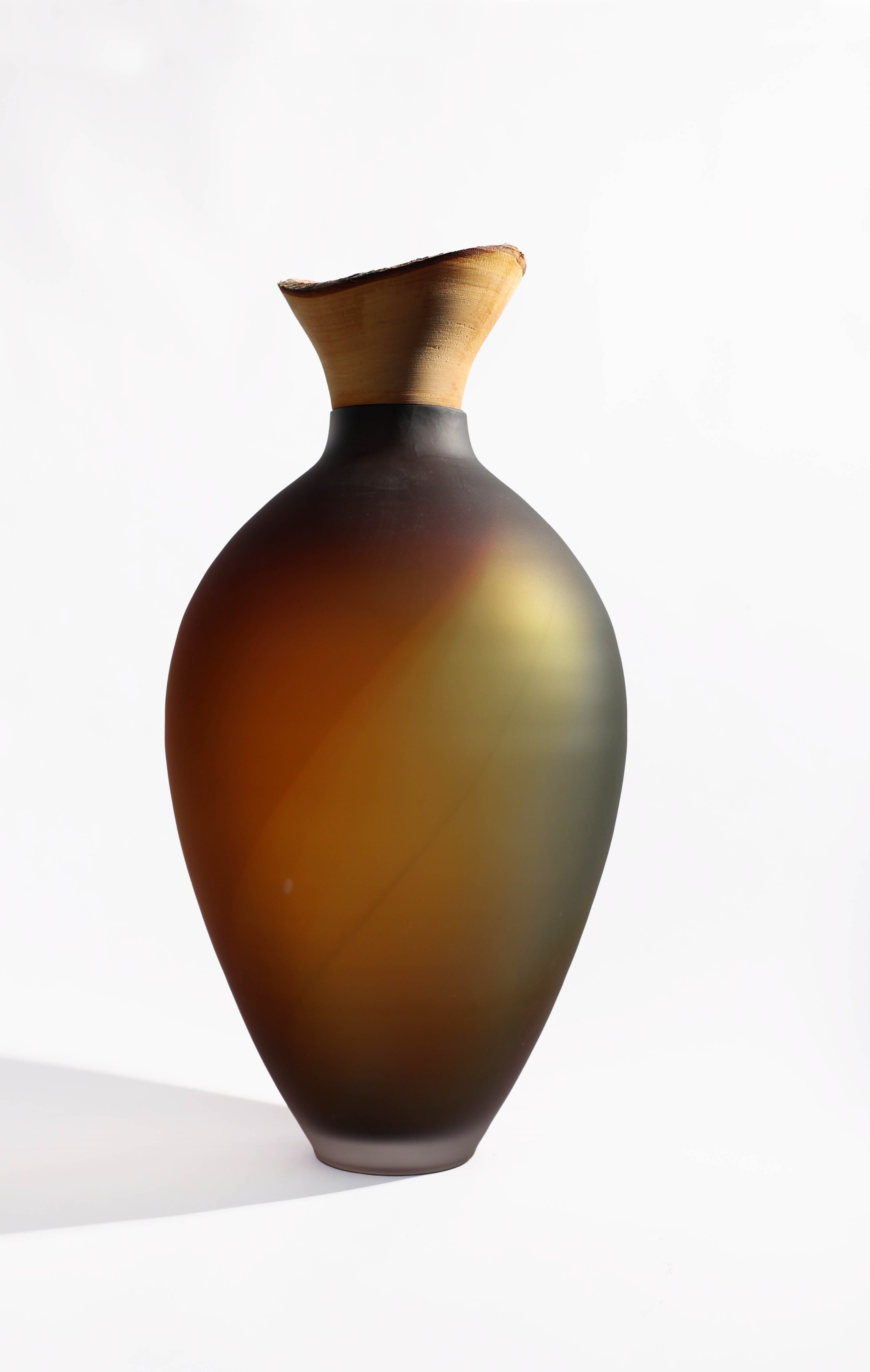 Splash | Stacking Vessel in dual coloured glass with a wood crown