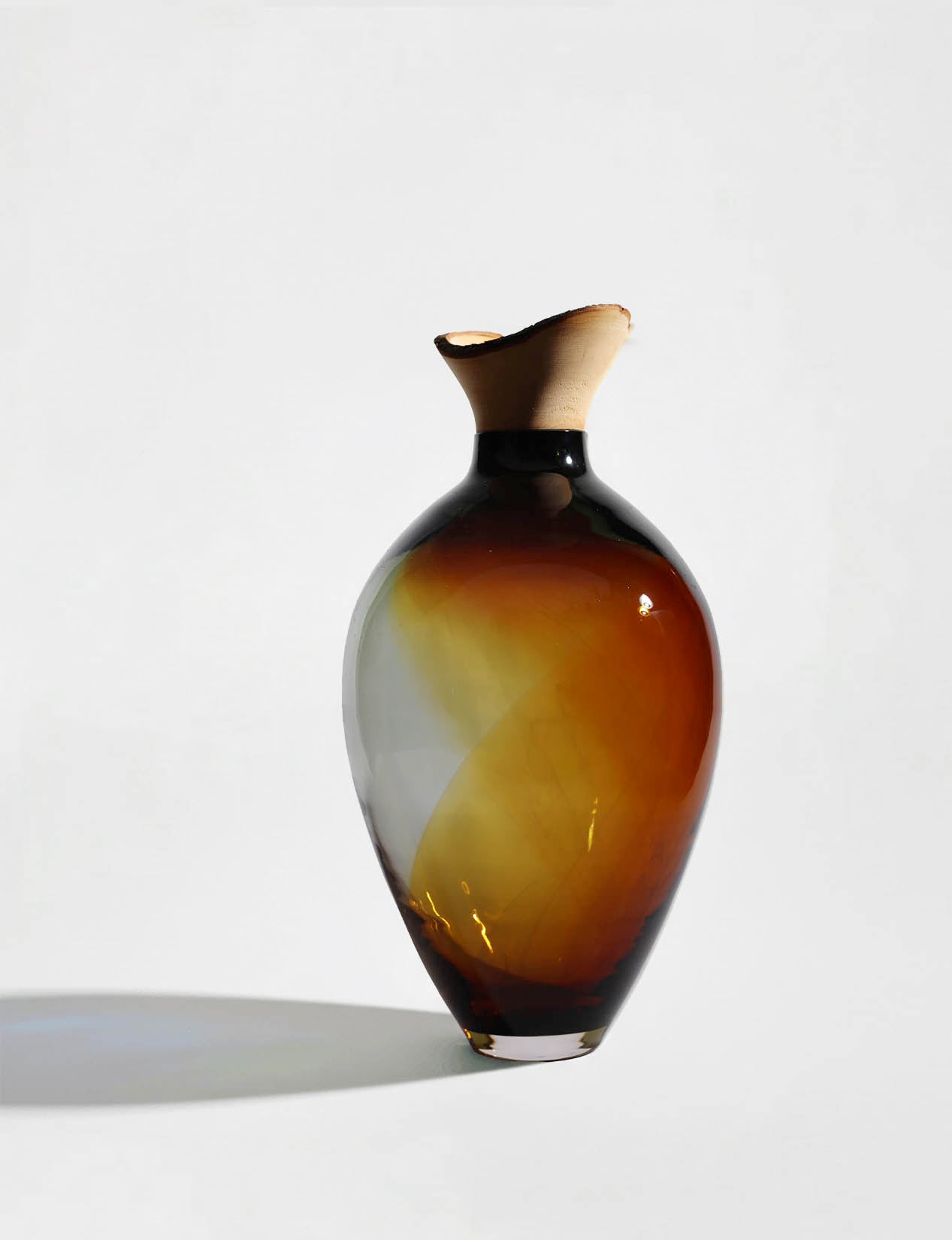 SPLASH | Stacking Vessel in dual coloured glass with a wood crown
