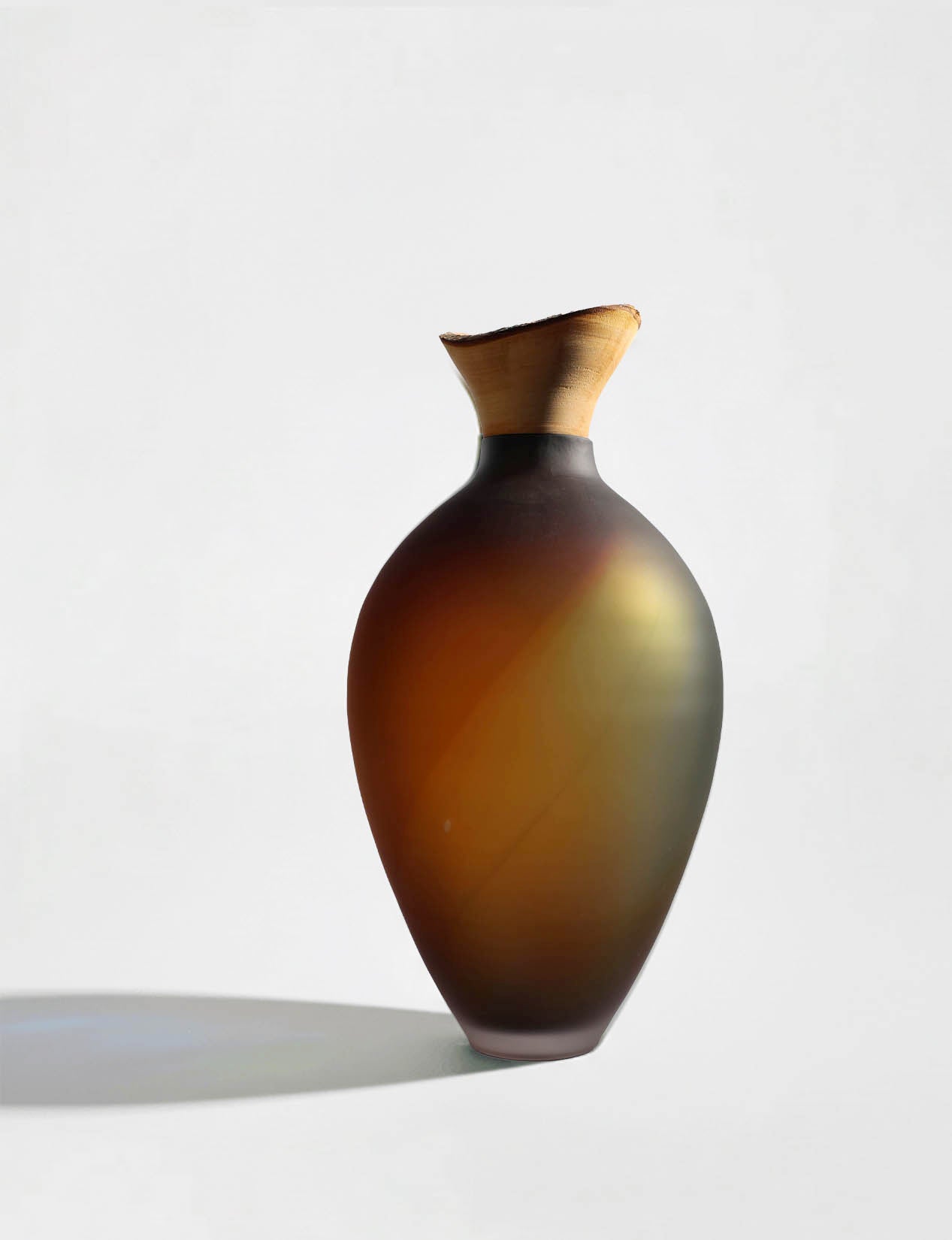 Splash | Stacking Vessel in dual coloured glass with a wood crown