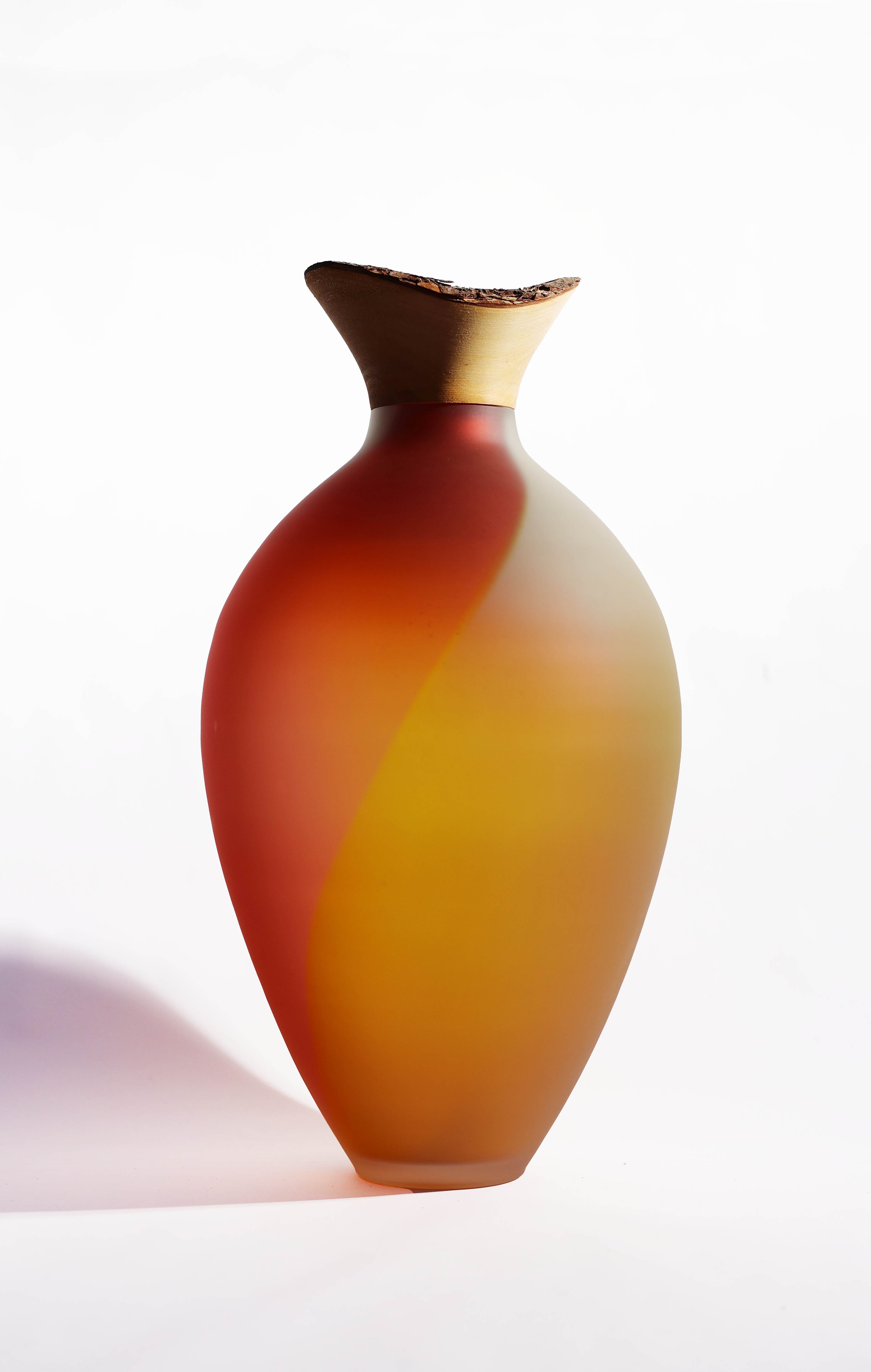 Splash | Stacking Vessel in dual coloured glass with a wood crown