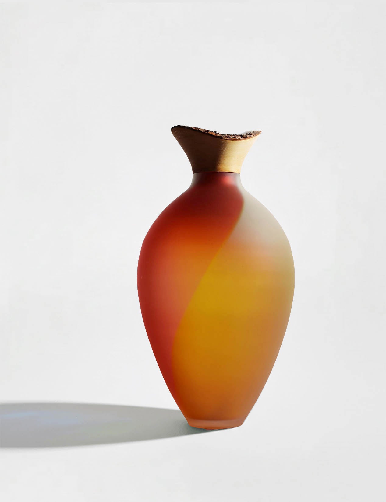 SPLASH | Stacking Vessel in dual coloured glass with a wood crown