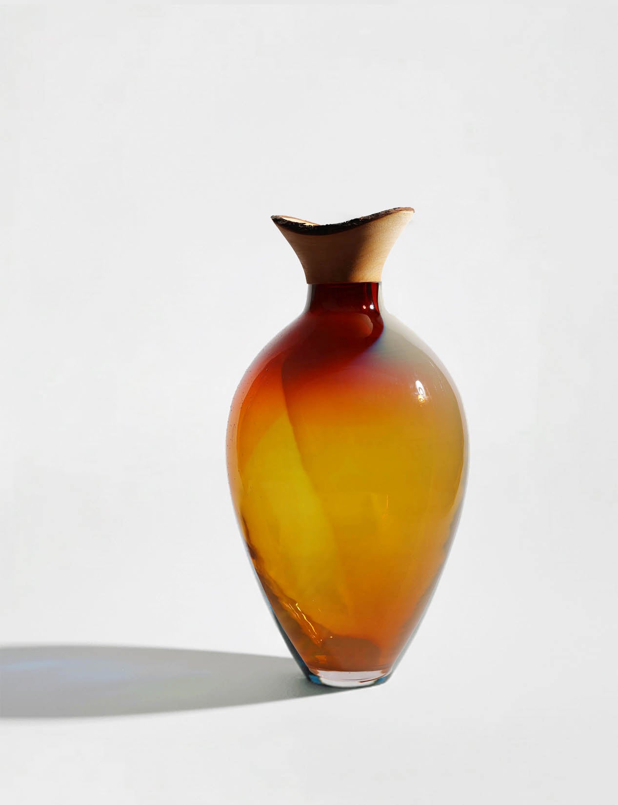 SPLASH | Stacking Vessel in dual coloured glass with a wood crown