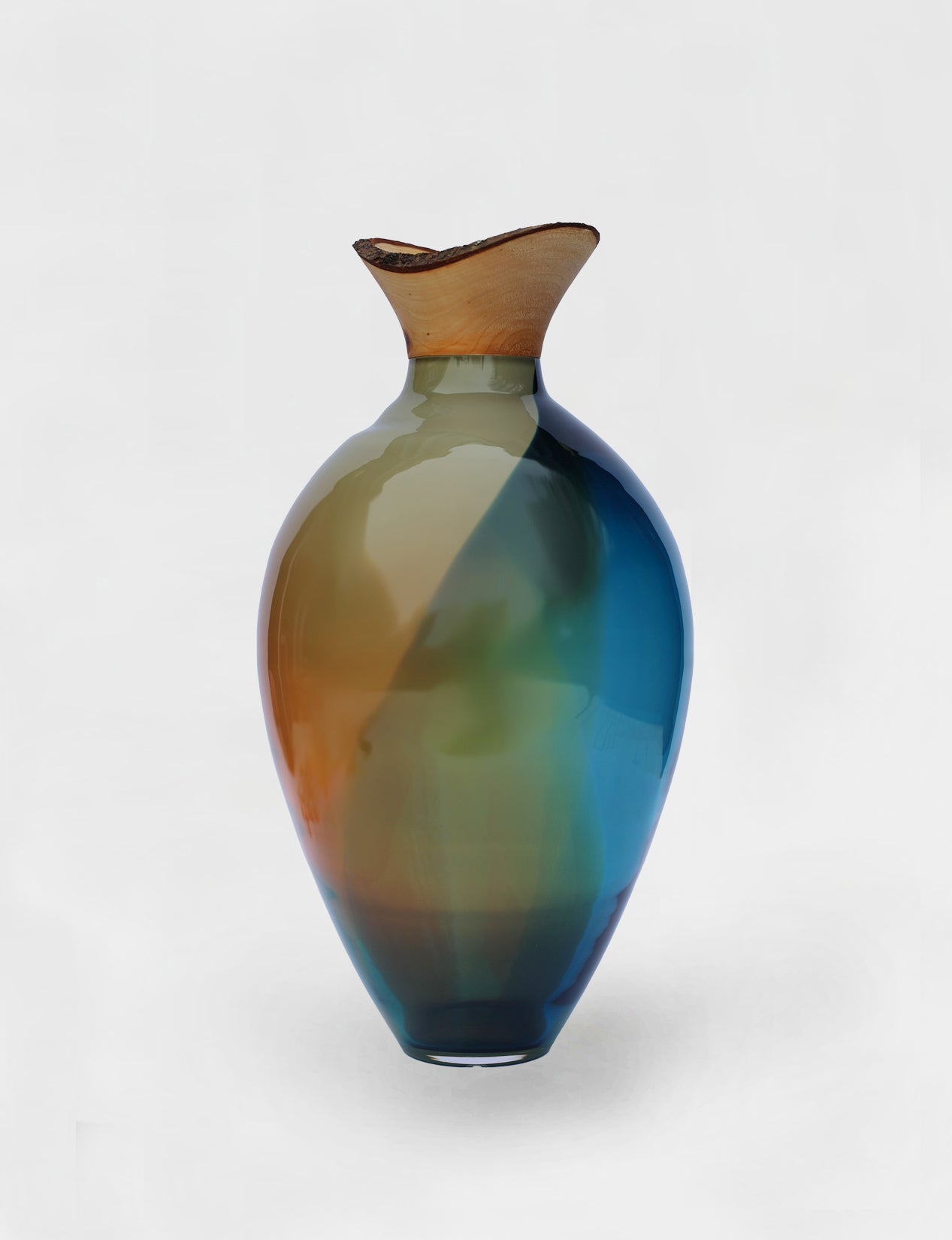 Splash | Stacking Vessel in dual coloured glass with a wood crown