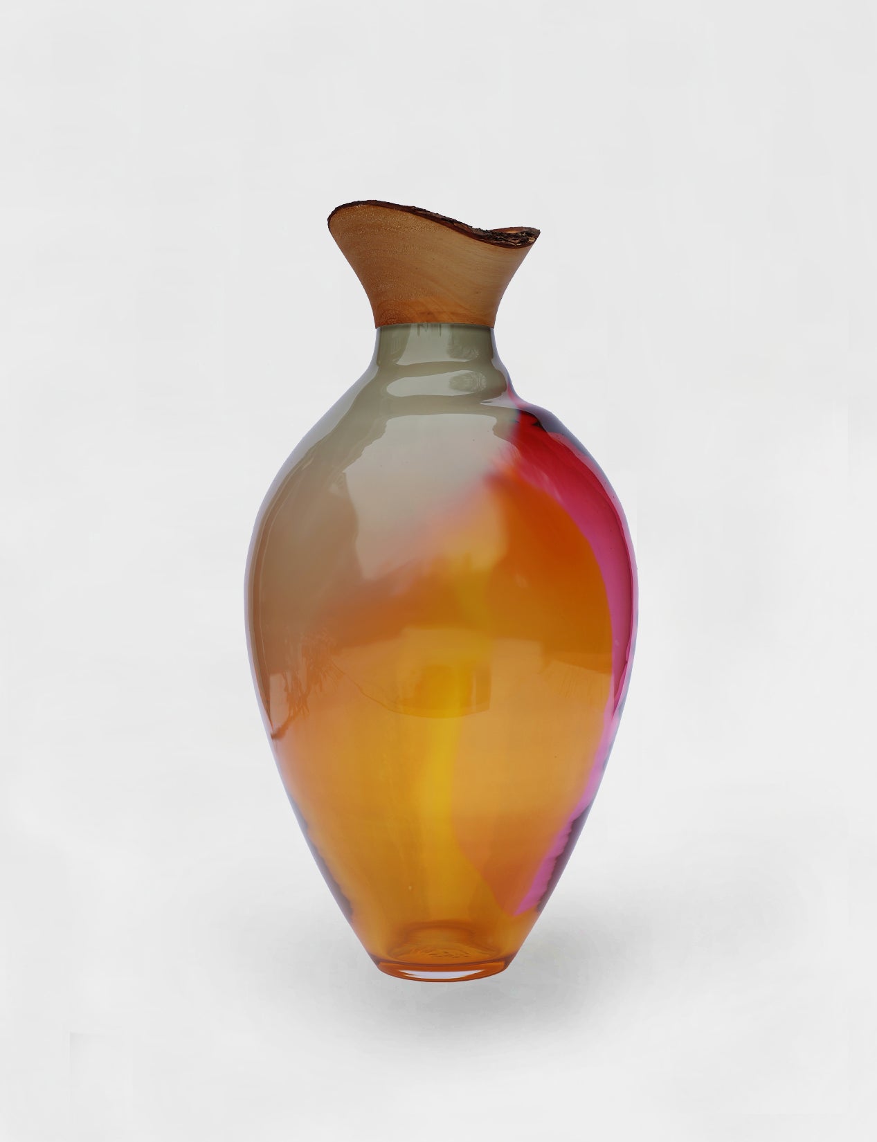 Splash | Stacking Vessel in dual coloured glass with a wood crown