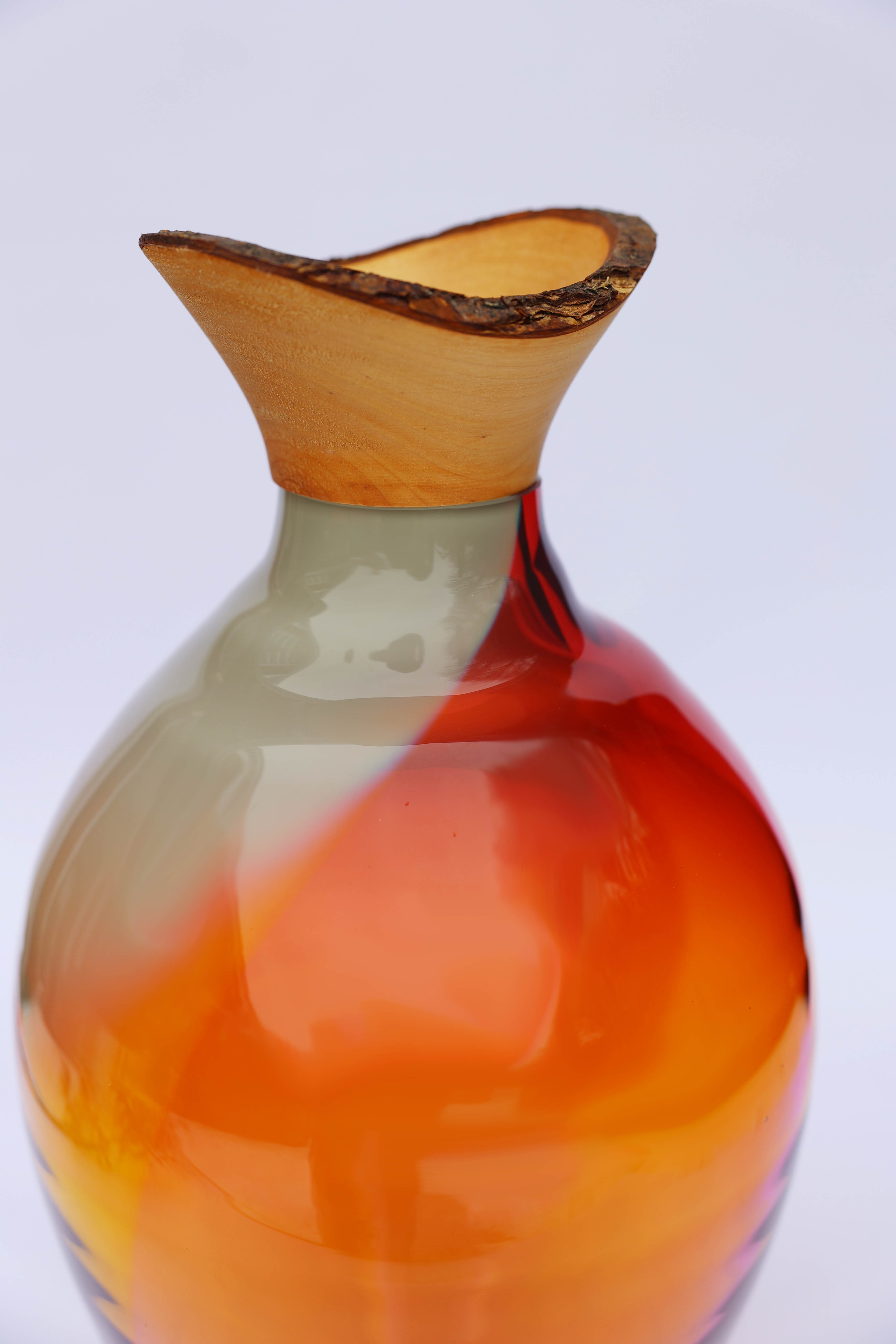 Splash | Stacking Vessel in dual coloured glass with a wood crown