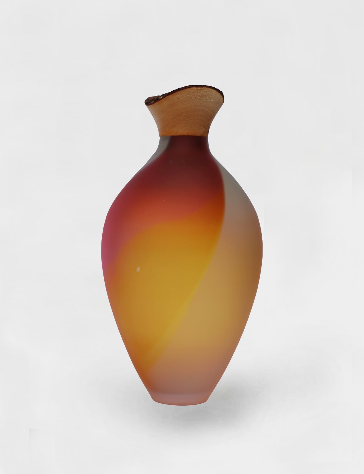 Splash | Stacking Vessel in dual coloured glass with a wood crown