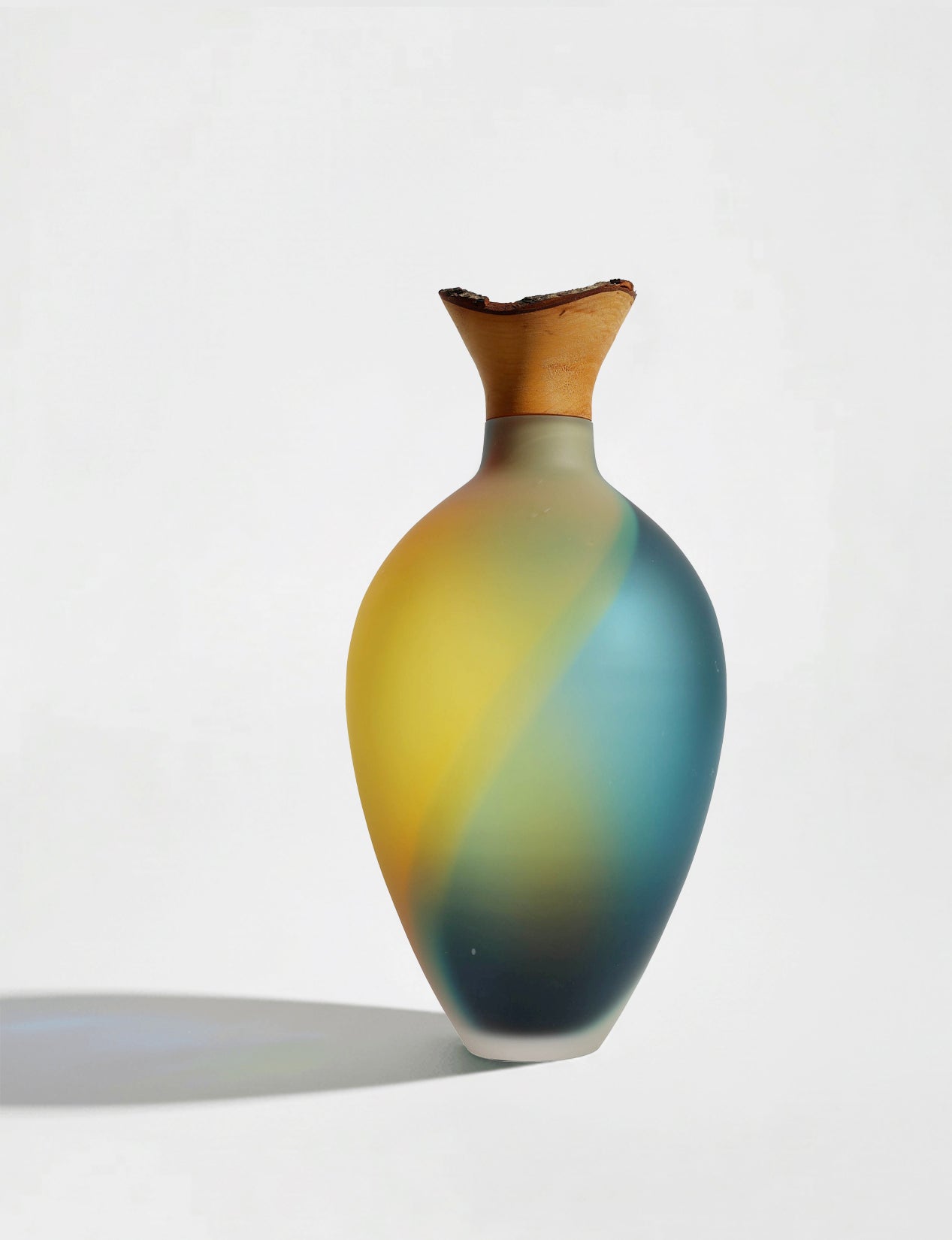SPLASH | Stacking Vessel in dual coloured glass with a wood crown