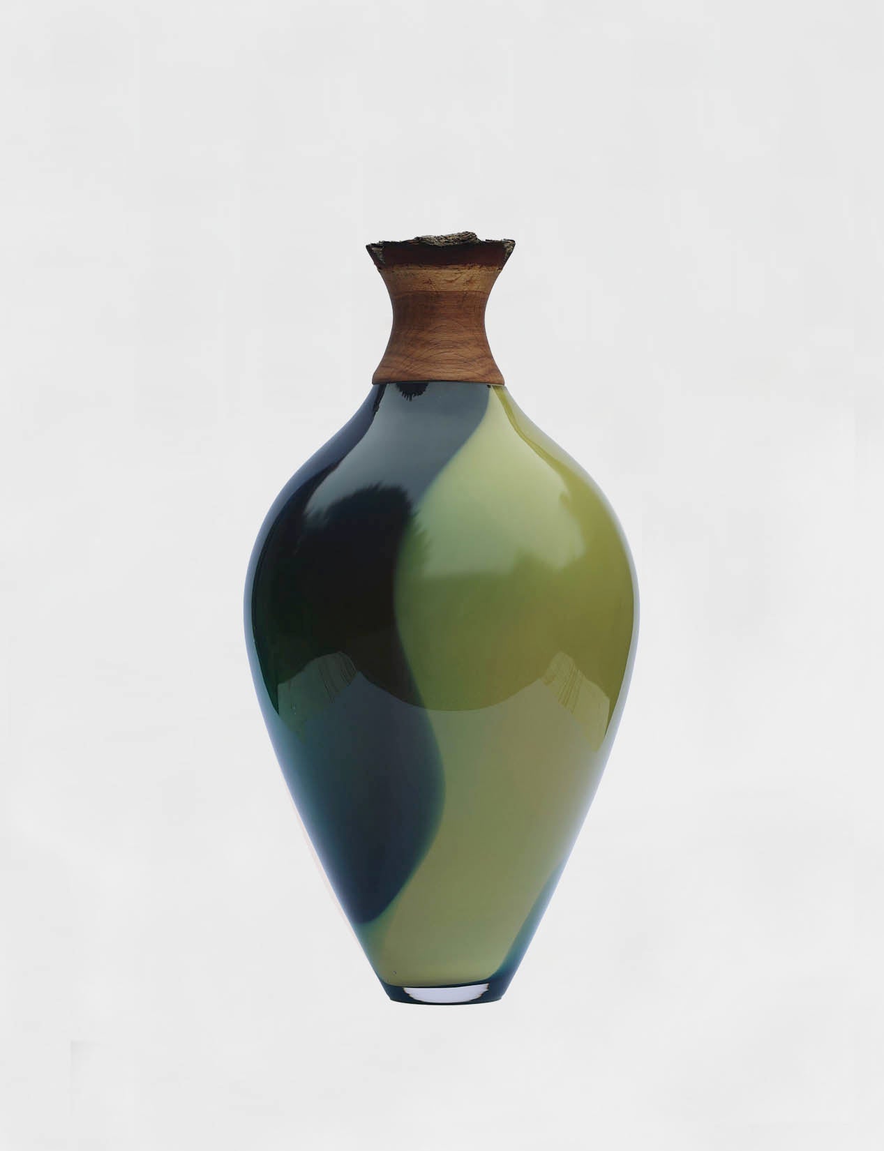 Splash | Stacking Vessel in dual coloured glass with a wood crown