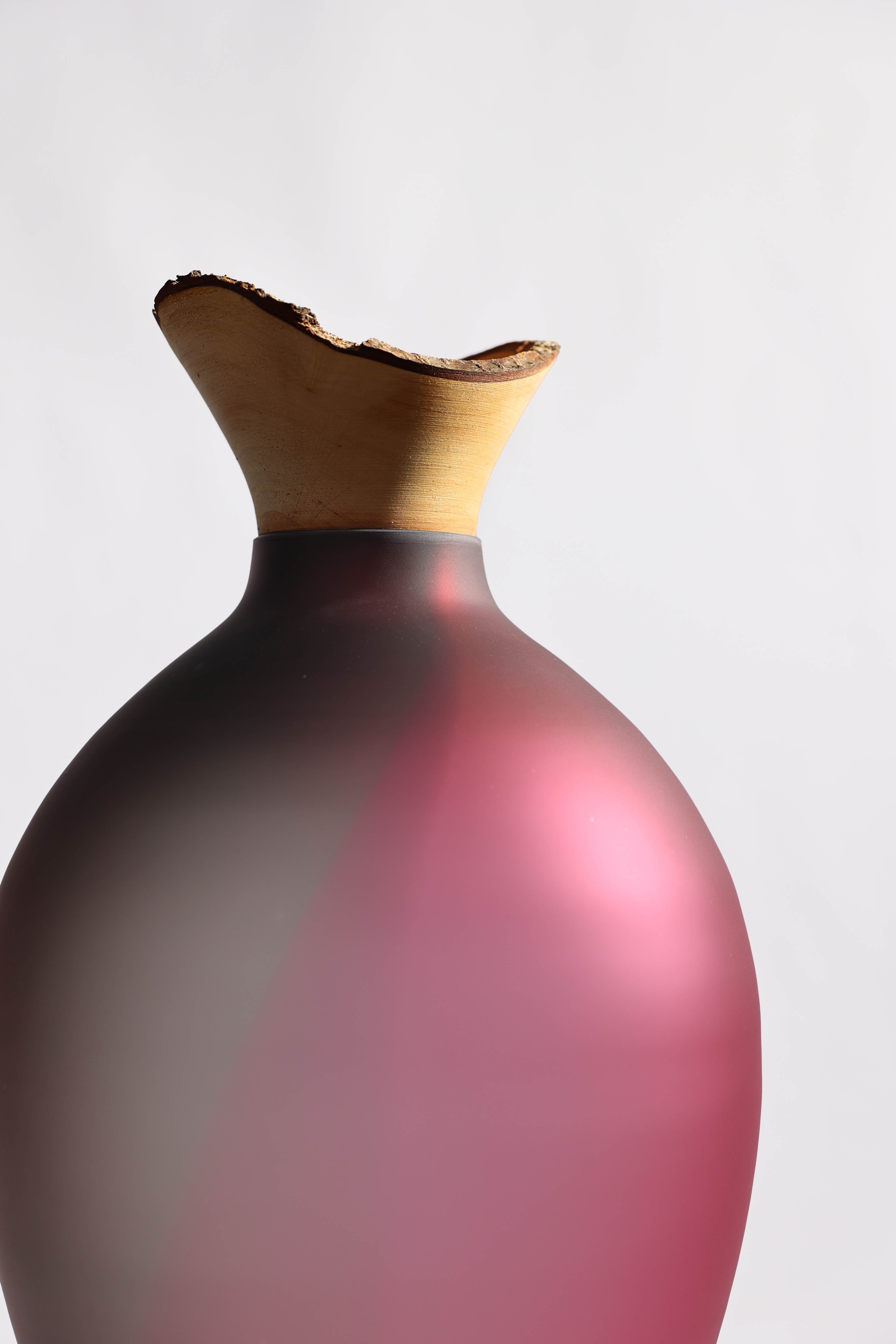 Splash | Stacking Vessel in dual coloured glass with a wood crown