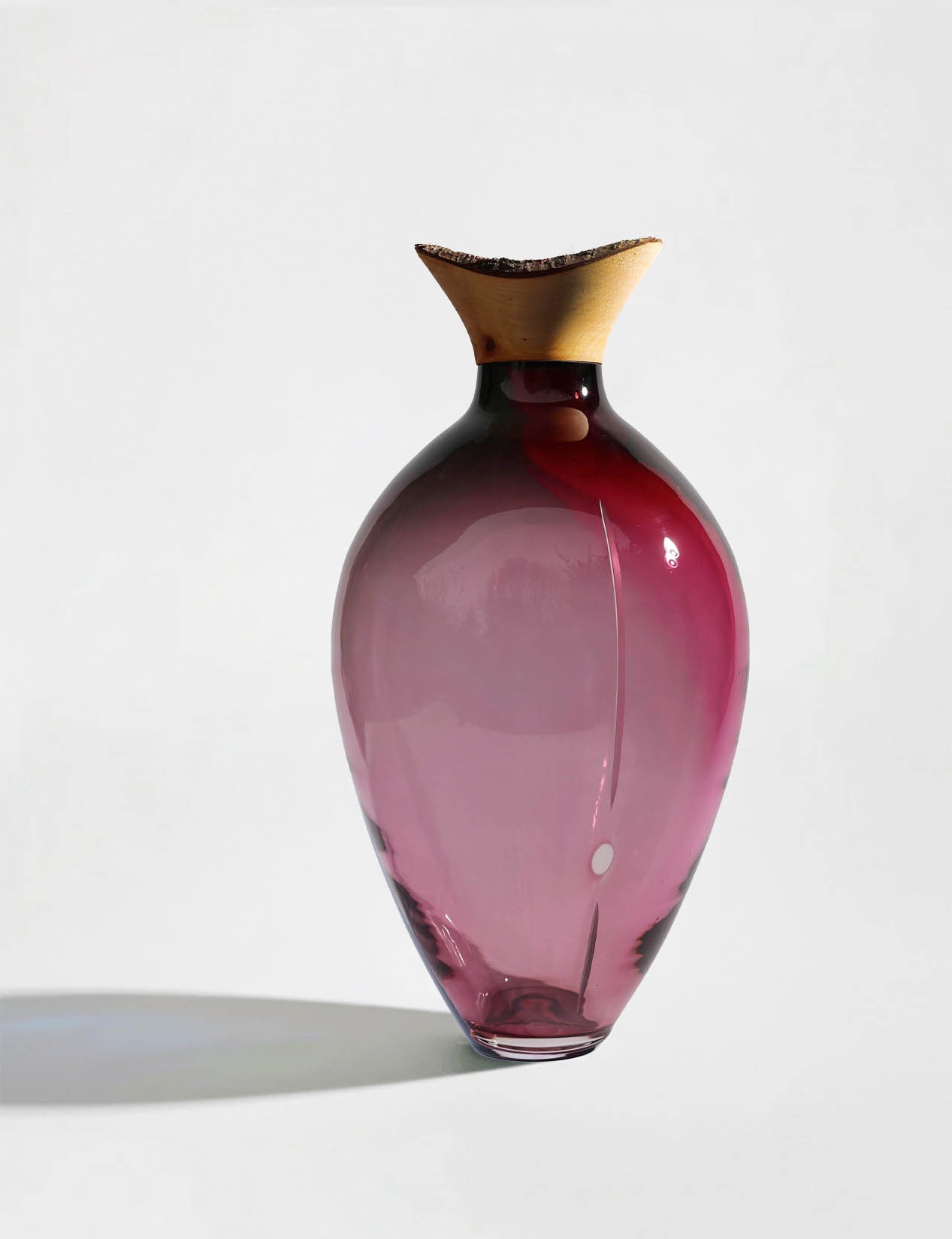 Splash | Stacking Vessel in dual coloured glass with a wood crown