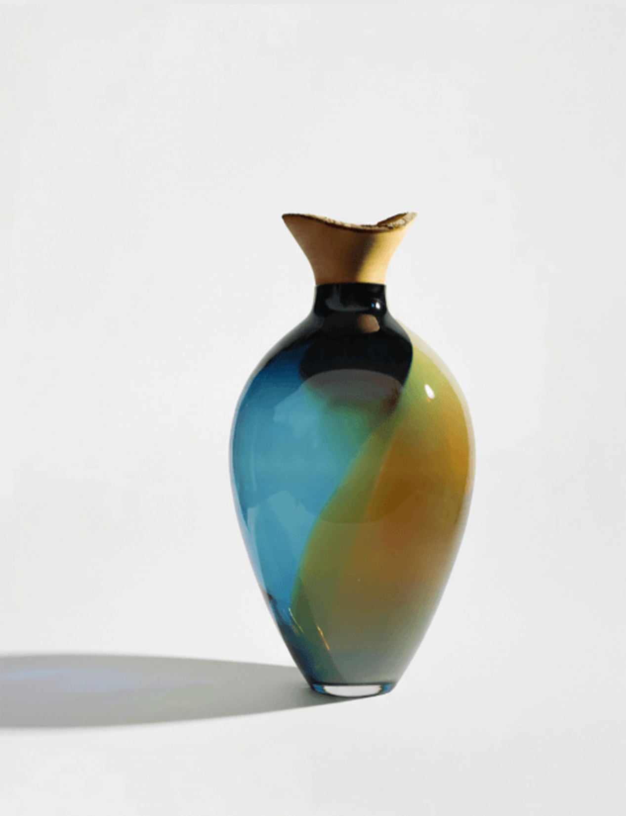 Splash | Stacking Vessel in dual coloured glass with a wood crown