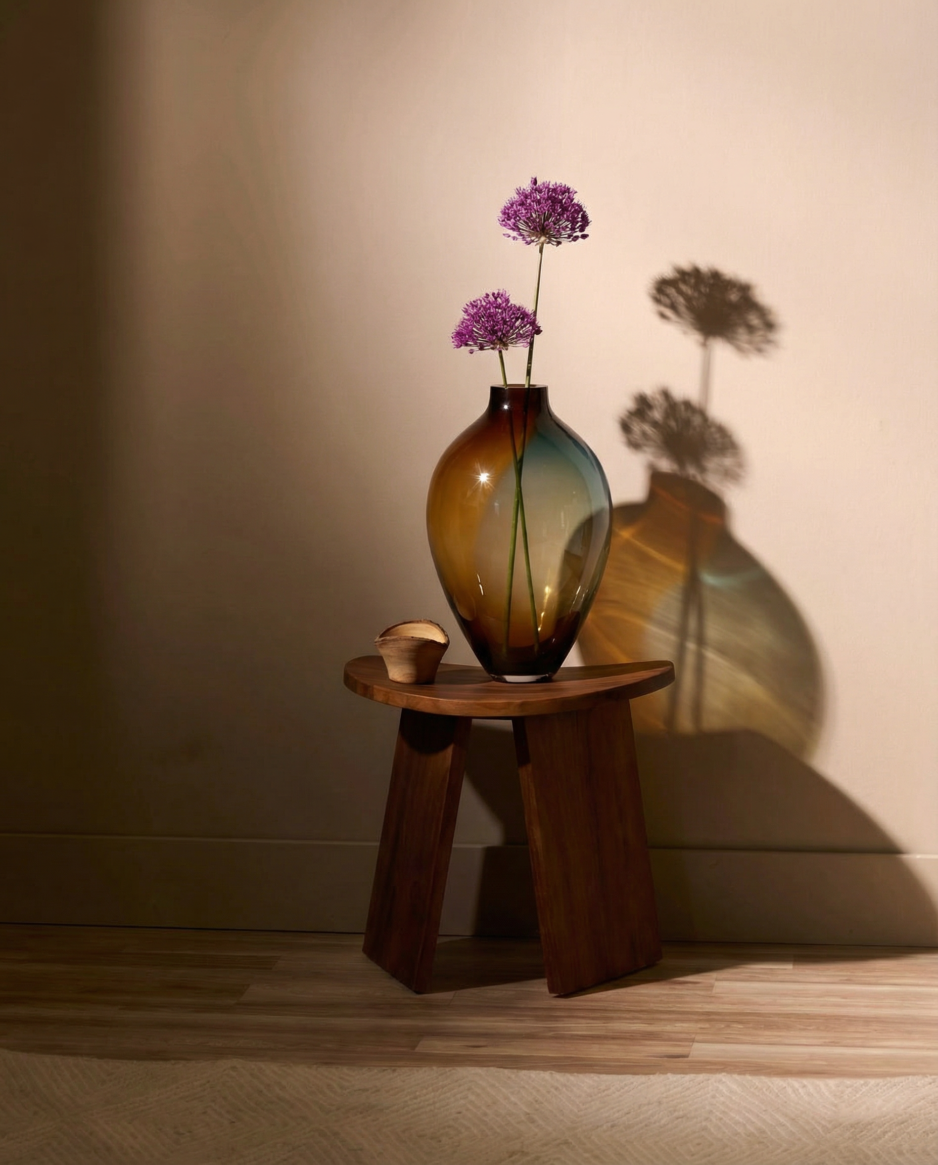 Splash | Stacking Vessel in dual coloured glass with a wood crown