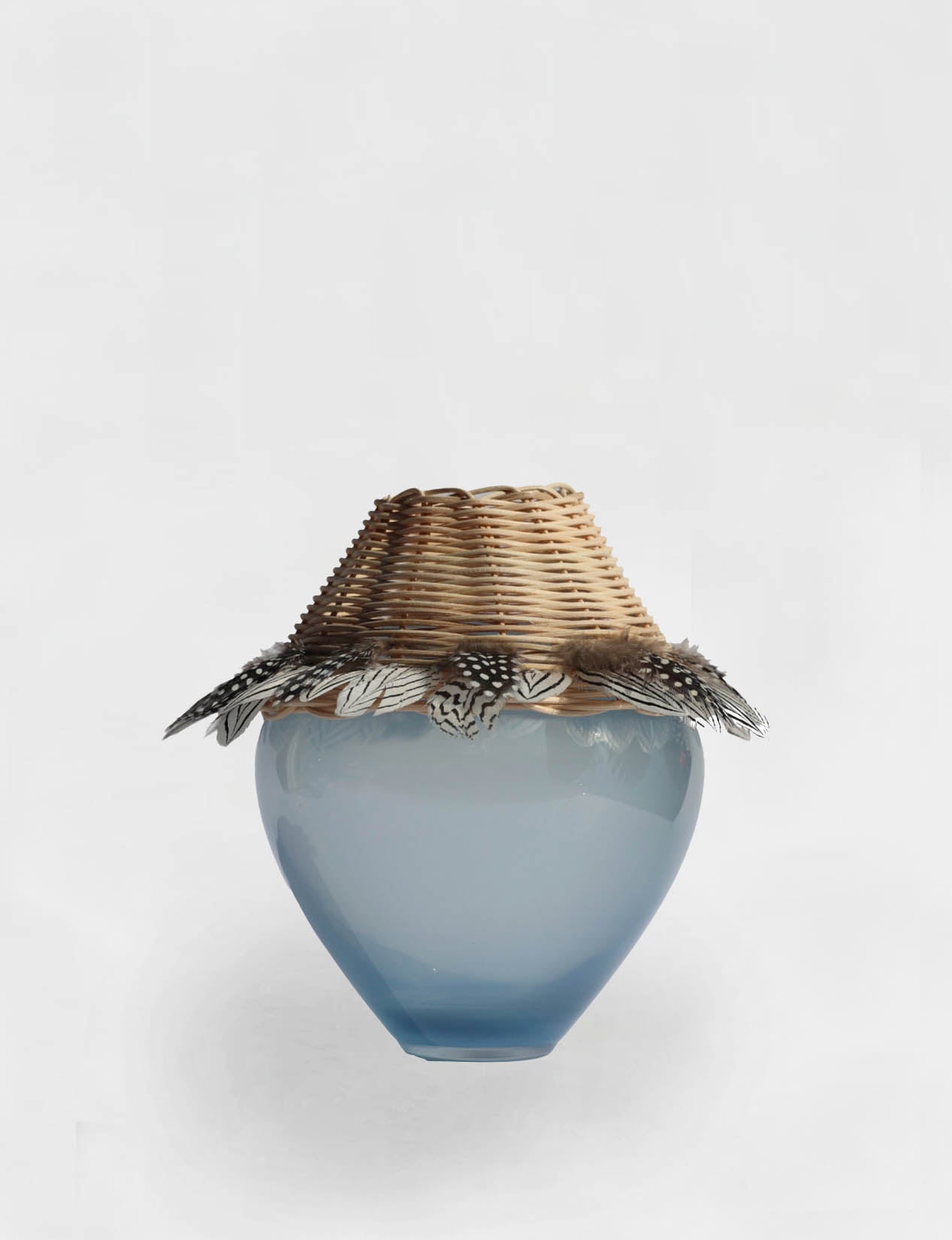 TRIBE | Artful Vase in glass, rattan & feathers