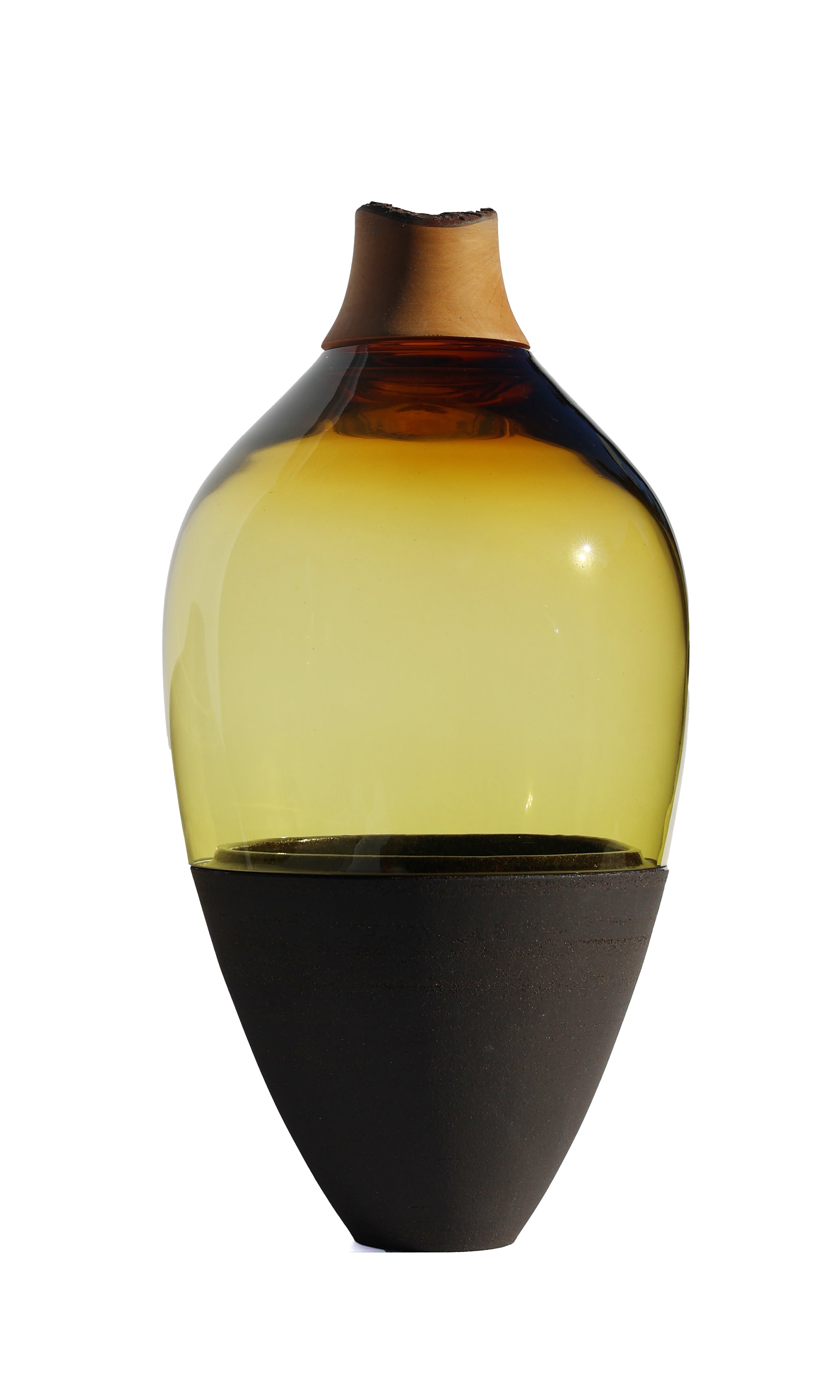 Transformed Stacking Vessel in Amber, showcasing a warm-toned glass design with elegant stacked forms.