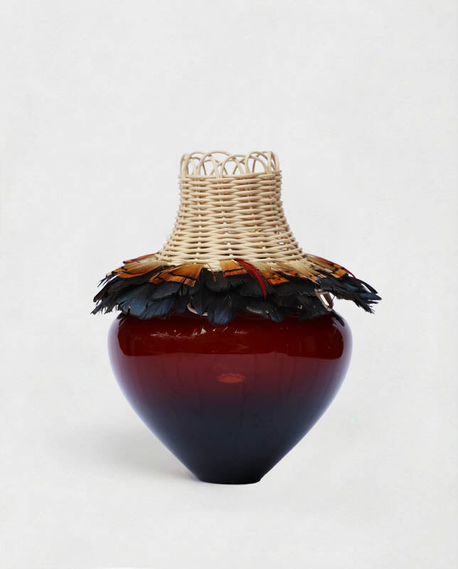 Augury | Vessel with Rattan Crown and Feathers