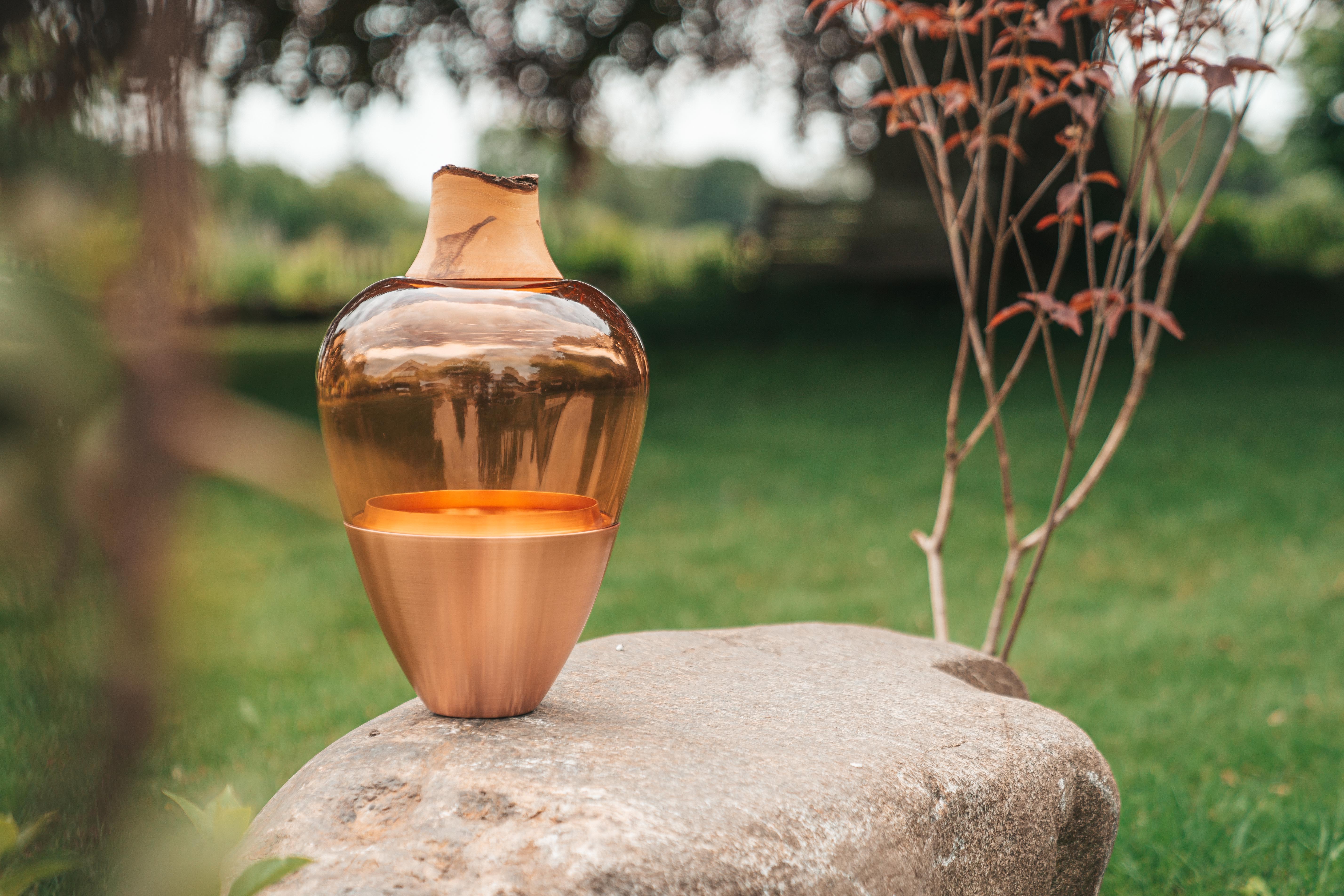 India I | Stacking Vessel in Semi-Precious Metal, Glass & Wood