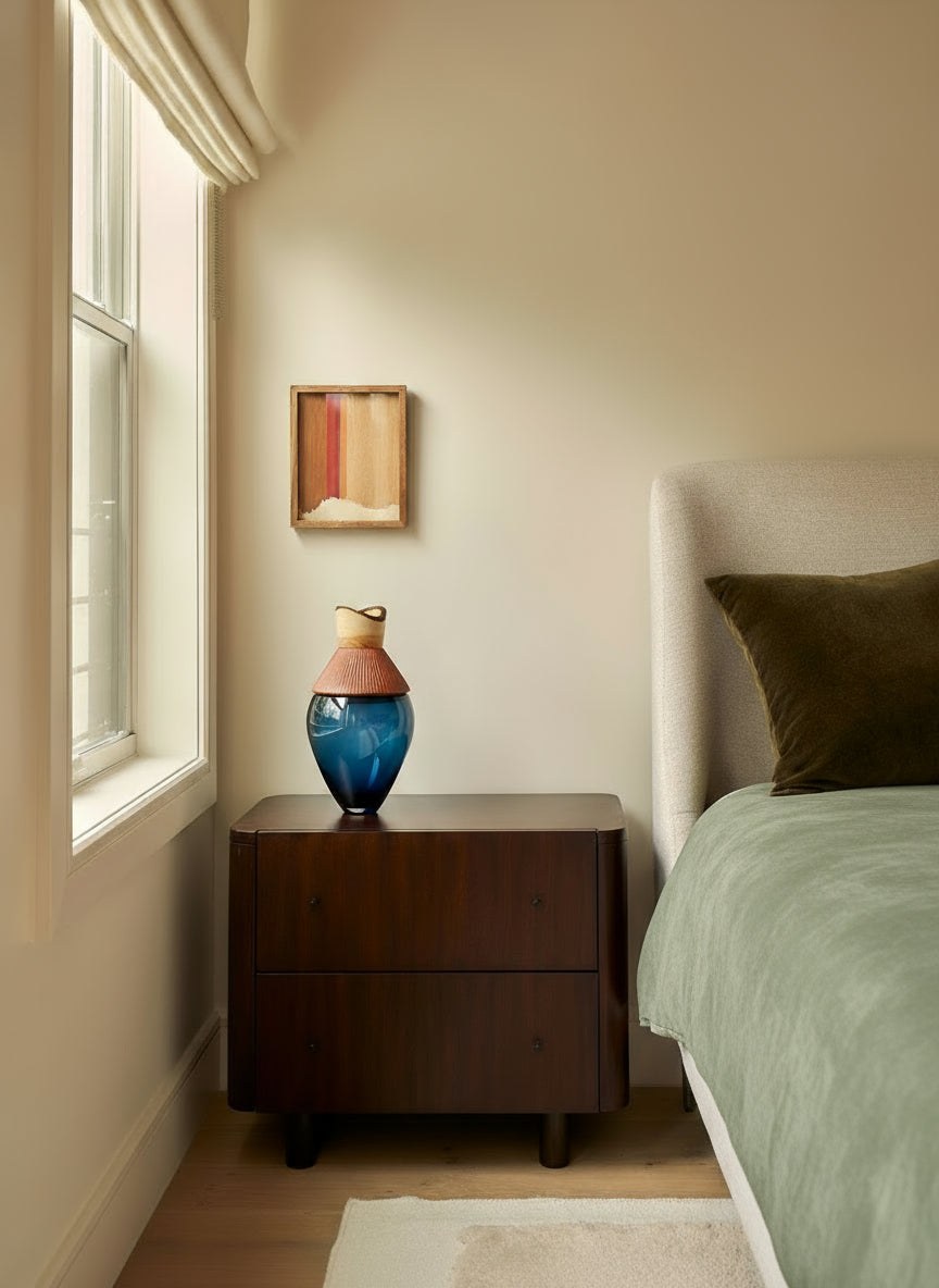 Eterna Stacking Vessel | Glass with carved ceramic & wood crown