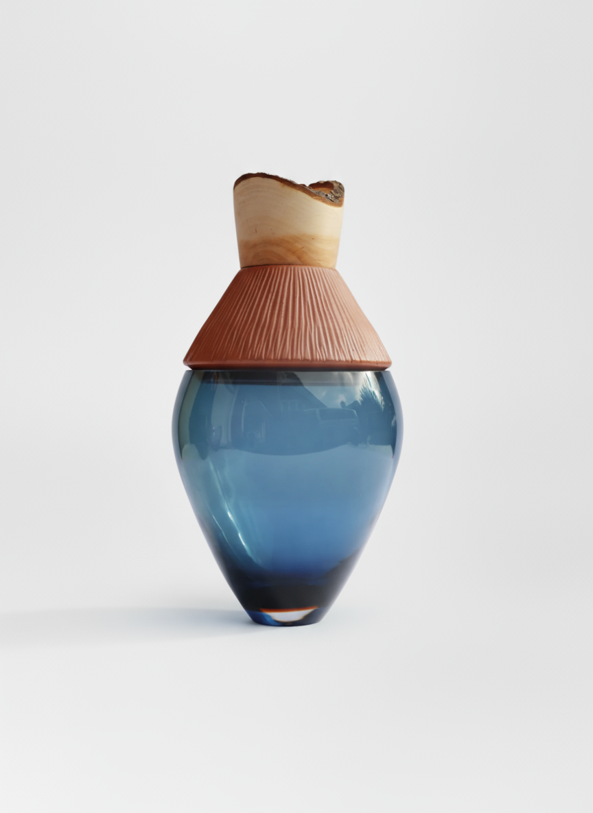 Eterna Stacking Vessel | Glass with carved ceramic & wood crown