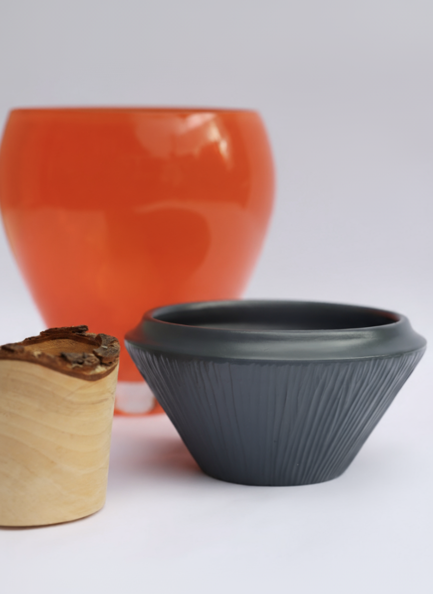 Eterna Stacking Vessel | Glass with carved ceramic & wood crown