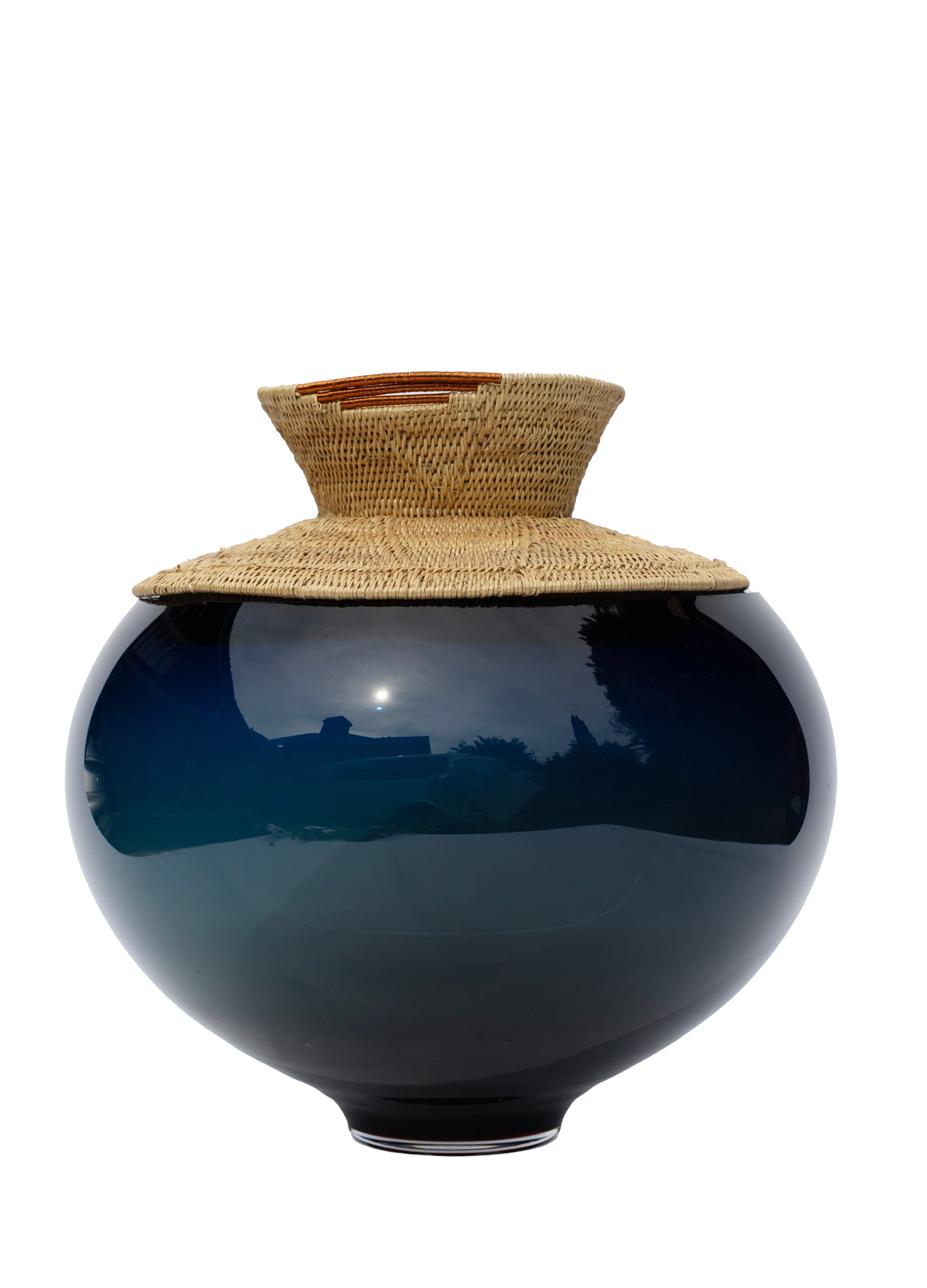 Zambia | Stacking Vessel from glass & woven Makenge root