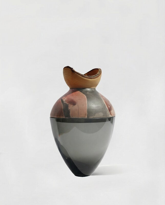 Butterfly | Stacking Vessel in Glass , Raku Ceramic & Wood